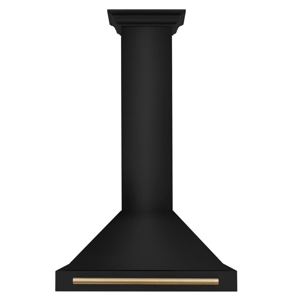 ZLINE Autograph Edition 30 Inch Black Stainless Steel Wall Mount Range Hood with Polished Gold Handle - Professional Kitchen Ventilation for Home Chefs (BSKB4Z 30 G) - Perfect for Modern Kitchens, Open Concept Homes & Gourmet Cooking