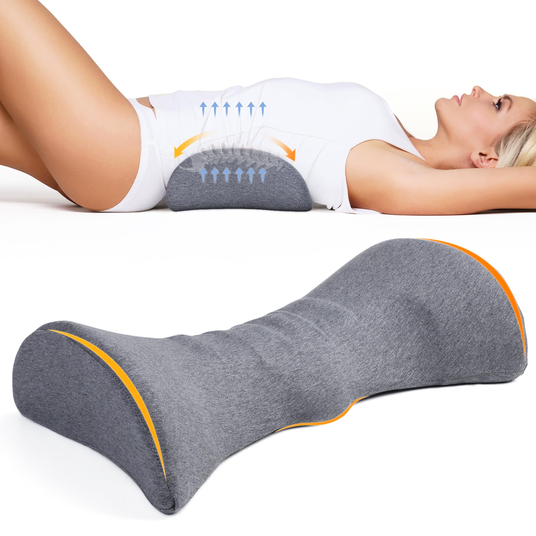 **Memory Foam Lumbar Support Pillow for Sleeping - Lower Back Pain Relief & Comfort for Back Sleepers - Dark Grey - Ideal for Office Chairs, Beds, and Travel**