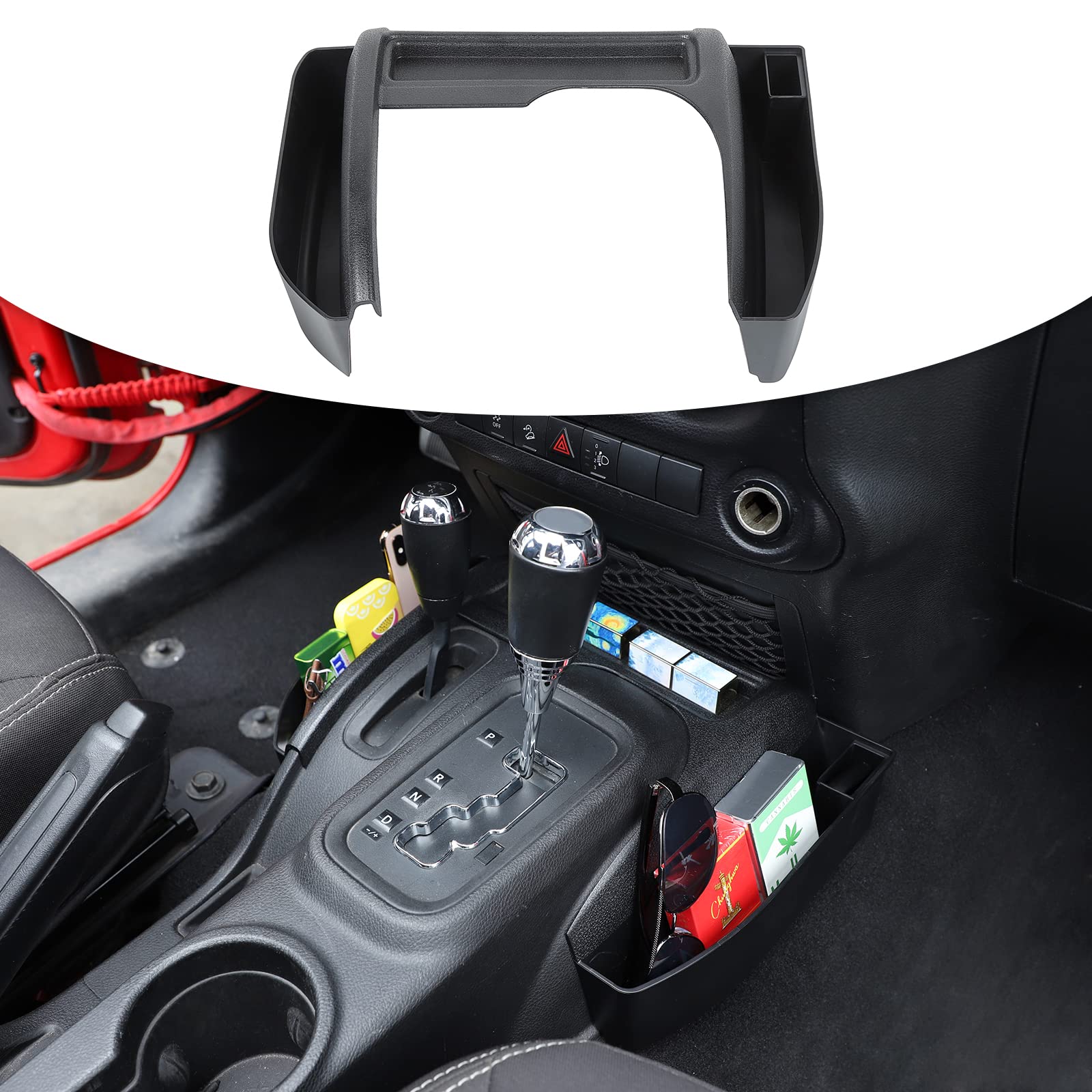 JeCar Black Storage Box Gear Tray Auto Transmission Organizer for Jeep Wrangler JK JKU (2011-2018) - Interior Accessories for Off-Road & Camping Organization