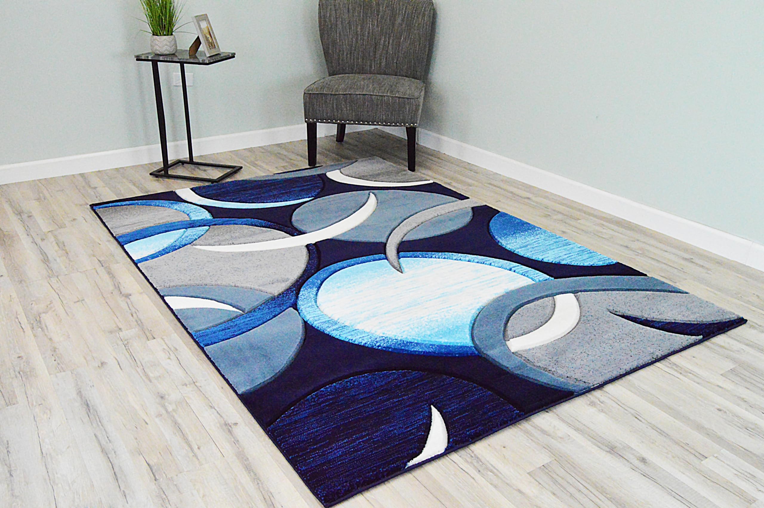 Abstract Modern 3x5 Area Rug - Contemporary Premium Thick Carpet in Ocean Blue 1062 for Living Room, Bedroom & Office Decor | Soft Colorful Floor Mat for Home Interior Design