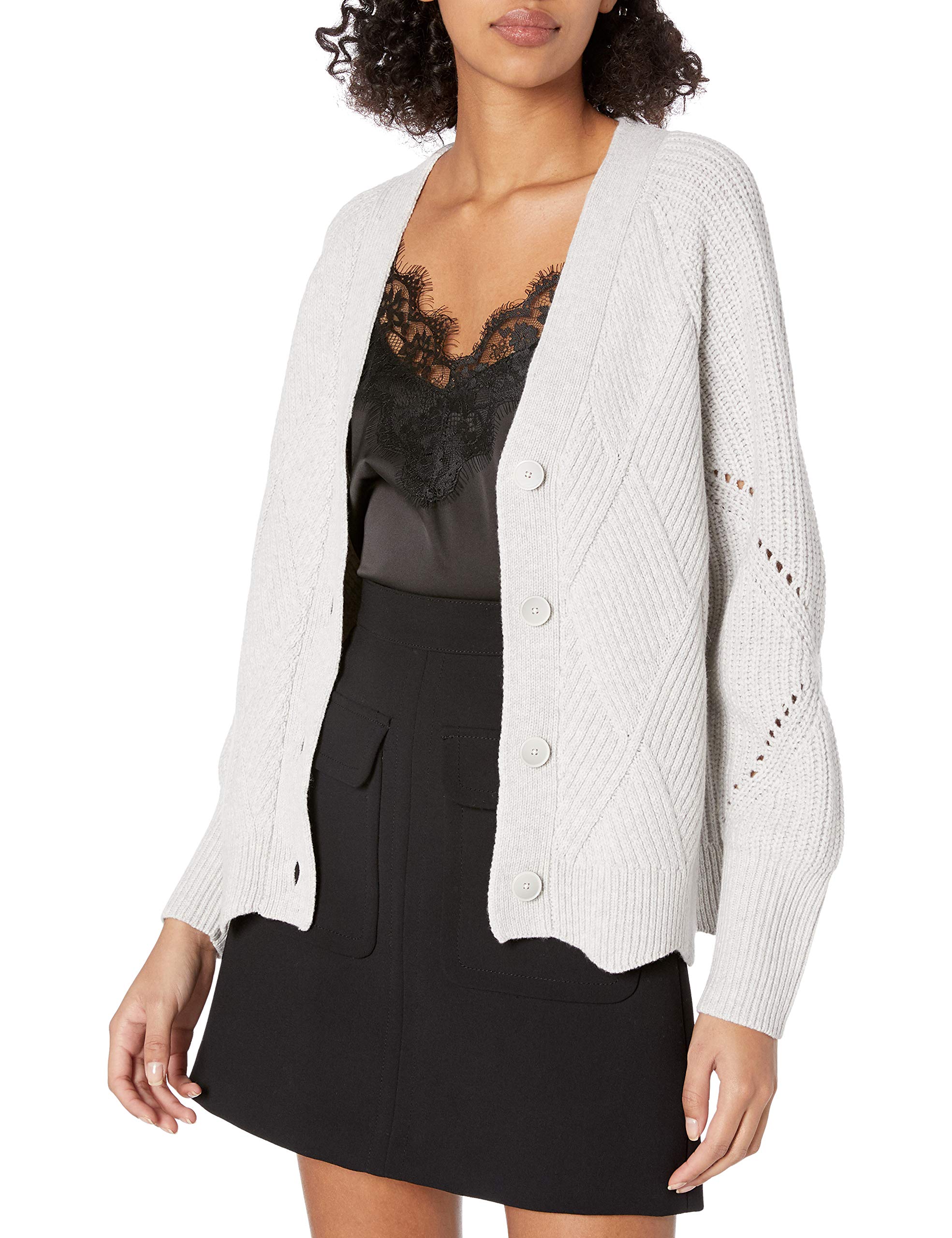 Rebecca Taylor Women's Long Sleeve Basket Weave Cardigan Sweater | Cozy Knit Open Front Wrap | Fall Winter Fashion | Office Work & Casual Outfits