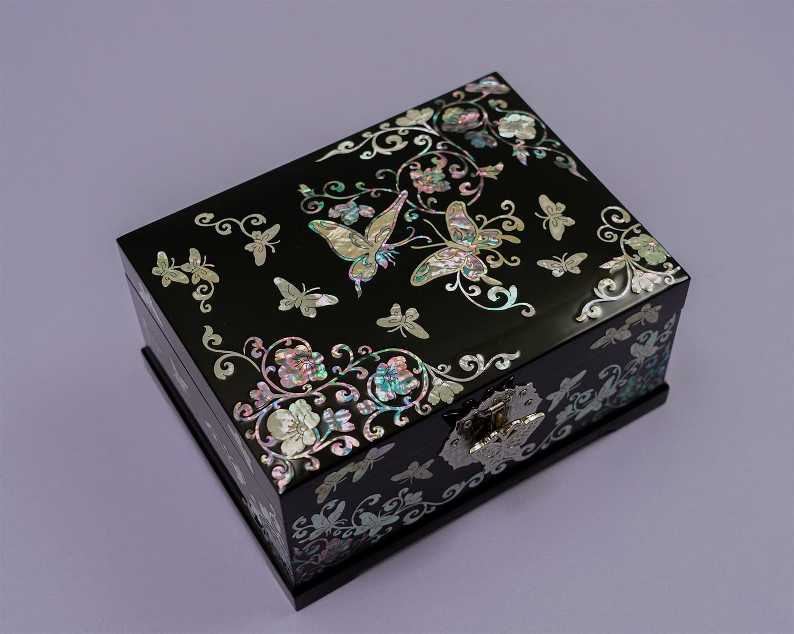 February Mountain Mother of Pearl Jewelry Box - 2-Layer Handmade Wooden Keepsake Box with Peacock Design, Perfect Gift for Women, Mom, Wife, Girlfriend, Sister - Butterfly & Moon Pattern for Jewelry Storage & Home Decor