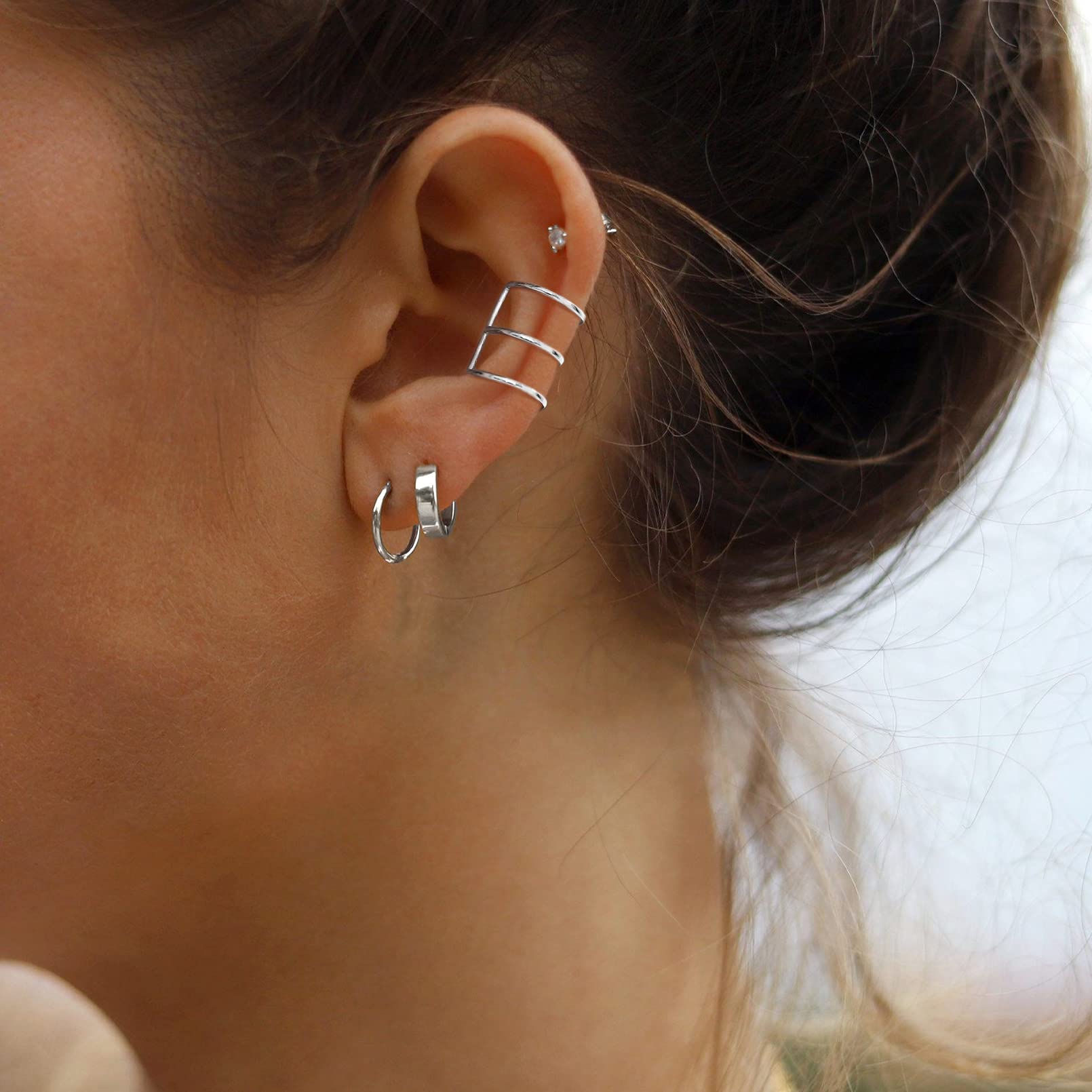 ChicSilver 925 Sterling Silver Non-Piercing Clip-On Cartilage Ear Cuff Earrings for Women - Hypoallergenic Fashion Jewelry Gift (with Gift Box) | Perfect for Parties, Weddings & Everyday Wear