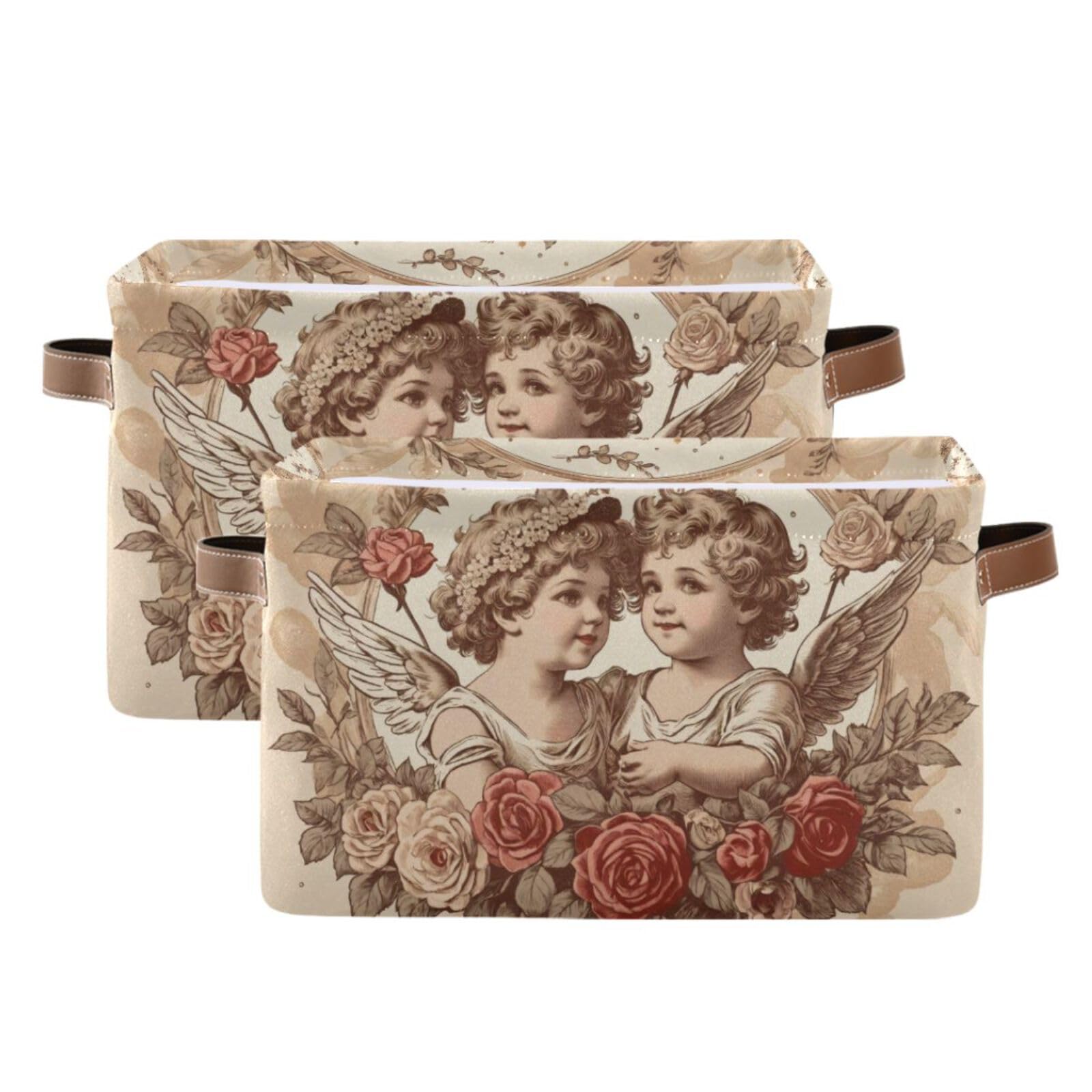 Valentine Cupid Storage Bins for Shelves - Double Handle Foldable Storage Baskets with Metal Frame | Rectangular Closet Organizer for Bedroom, Home & Office Organization | Perfect for Clothes, Toys & Seasonal Decor Storage