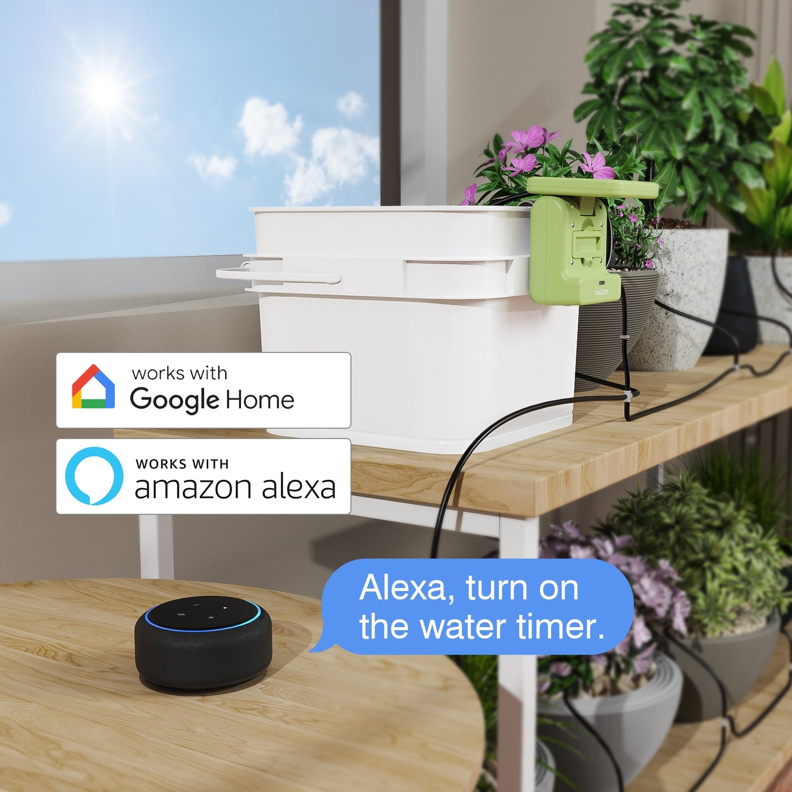 Raddy WS 2 WiFi Smart Drip Irrigation System - APP Controlled Automatic Watering Kit with Dual Power Supply for Indoor/Outdoor Plants, Gardens & Greenhouses