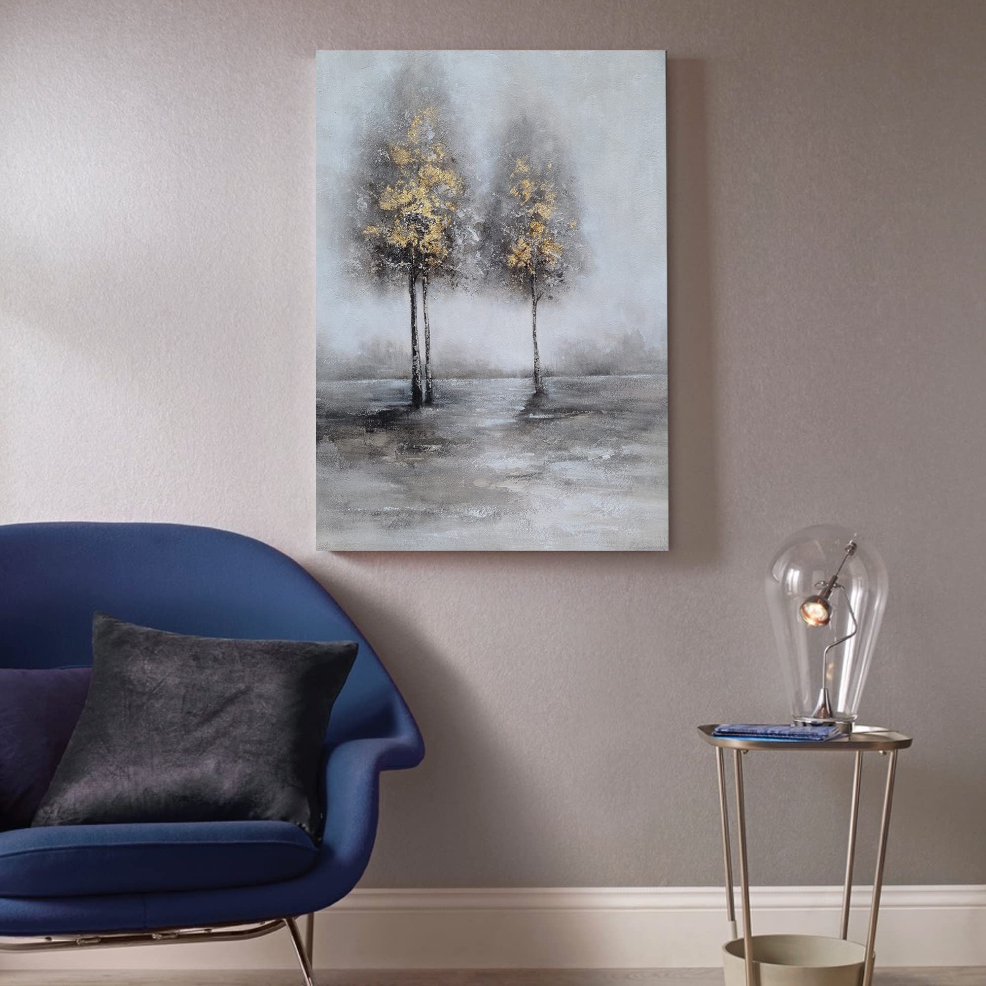 Modern Abstract Tree Wall Art - Grey & White Canvas Painting Prints for Home Decor | Perfect for Kitchen, Living Room & Dining Room | Handmade Artwork for Stylish Interior Design