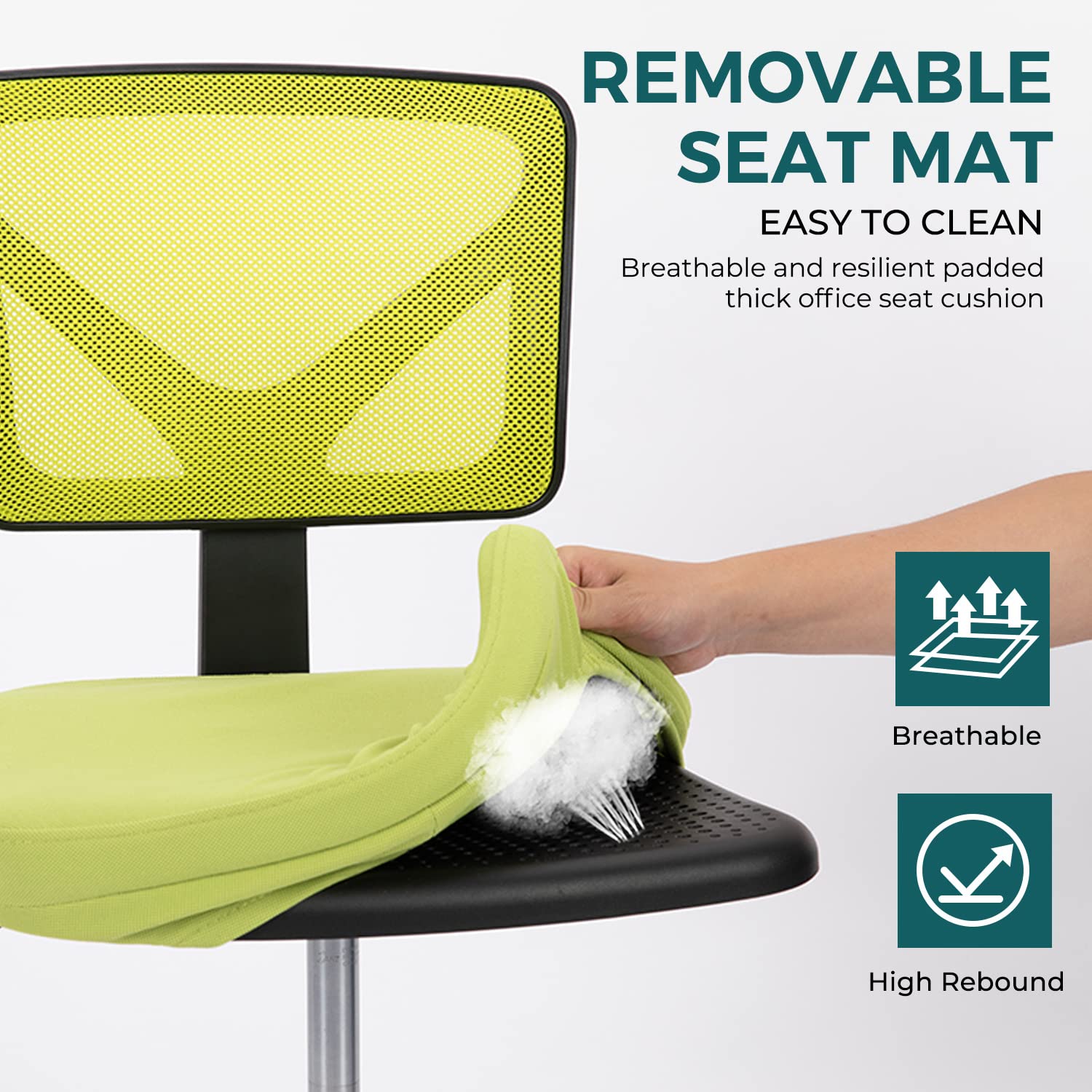 Ergonomic Armless Desk Chair with Wheels - Adjustable Swivel Rolling Task Chair for Home Office, Mesh Mid Back Computer Work Vanity Seat - Compact Design for Small Spaces (Green) - Perfect for Home Office, Gaming & Study Rooms