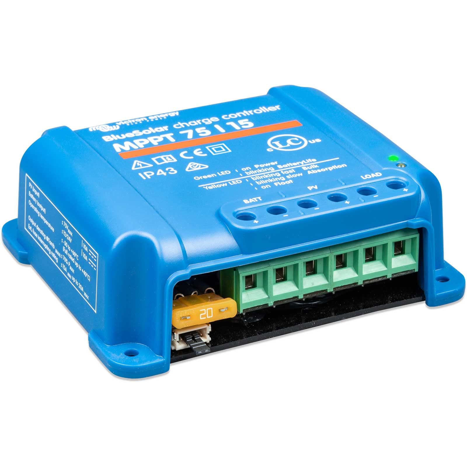 Victron Energy BlueSolar MPPT Solar Charge Controller 75V 15A 12/24V - High Efficiency Solar Panel Battery Charger for RV, Boat, Off-Grid & Home Solar Systems