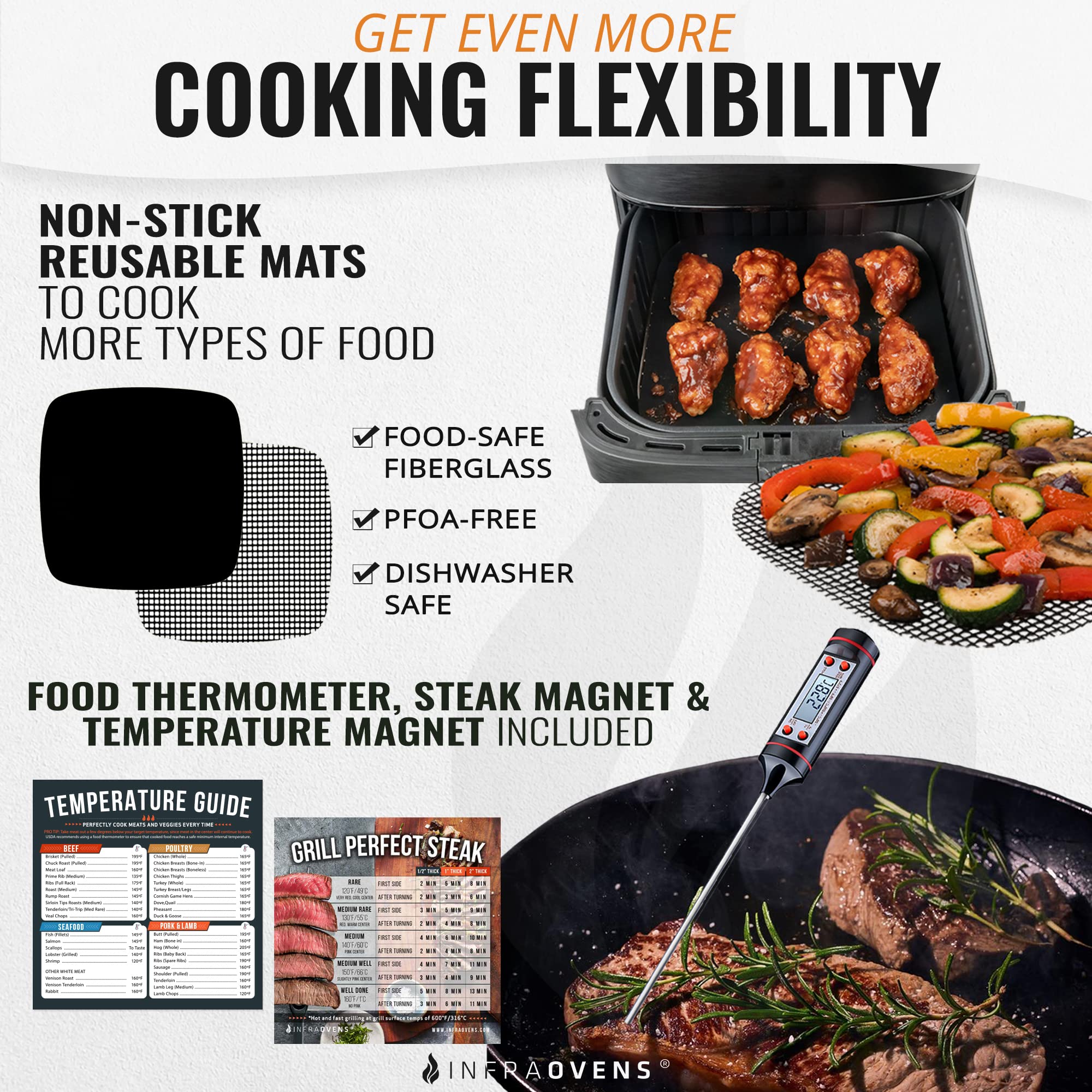 12-Piece Air Fryer Accessories Set with Rack, Grill Pan & Cheat Sheet - Compatible with Ninja, Gourmia, Instant Pot, Philips & More - Perfect for Cooking, Baking & Meal Prep in Square Air Fryer Baskets
