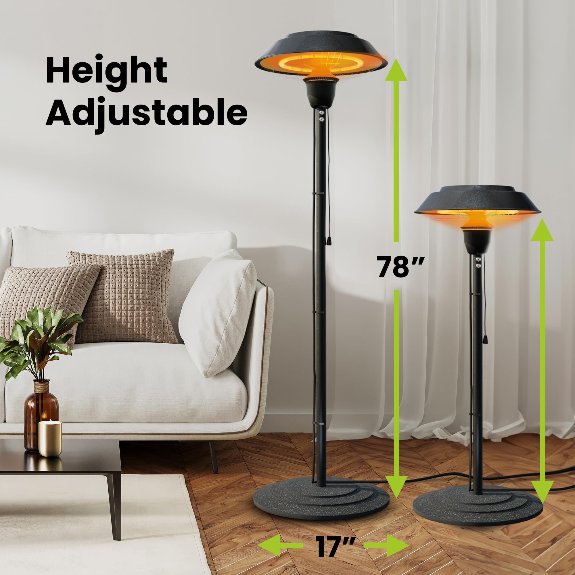 1500W Electric Patio Heater with Infrared Technology - Waterproof Outdoor Heater with Tip-Over Protection - Perfect for Garden, Balcony, Garage & Backyard Use (EPH-BLK) - Ideal for Outdoor Dining, Patio Parties & Cold Weather Comfort