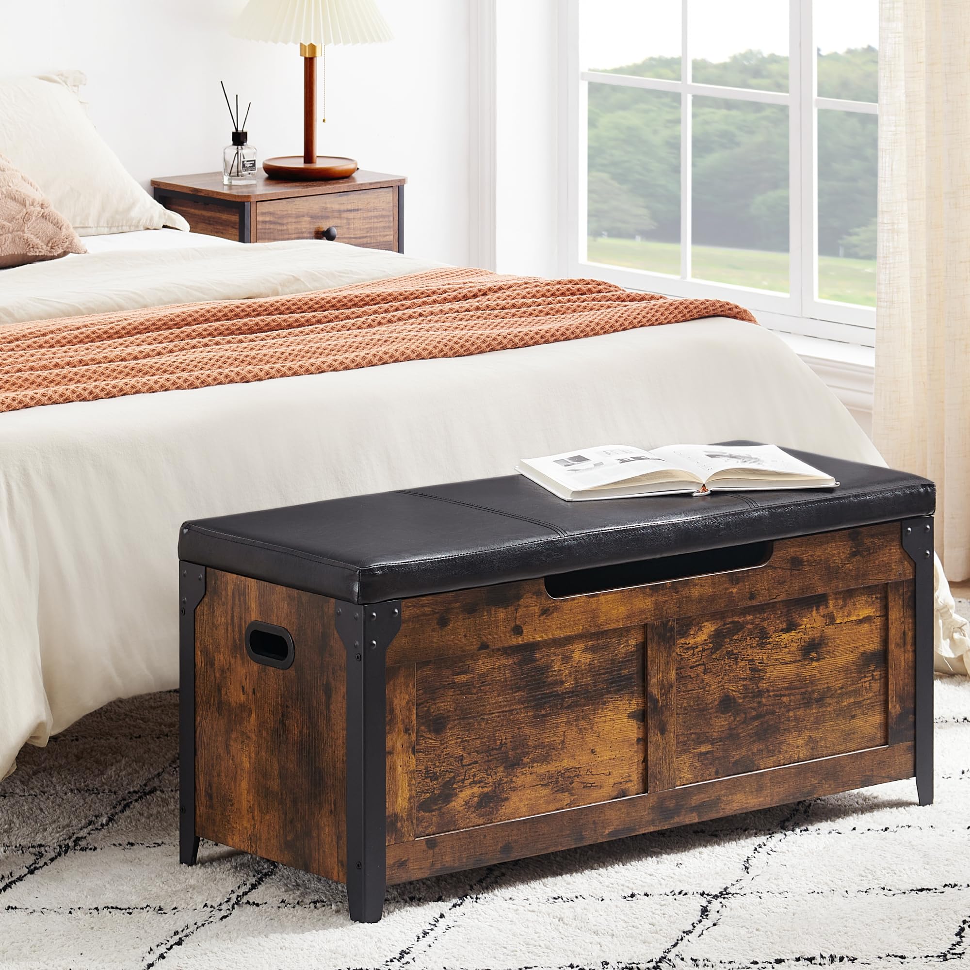 GAOMON Wooden Storage Trunk with Metal Frame - 39.4