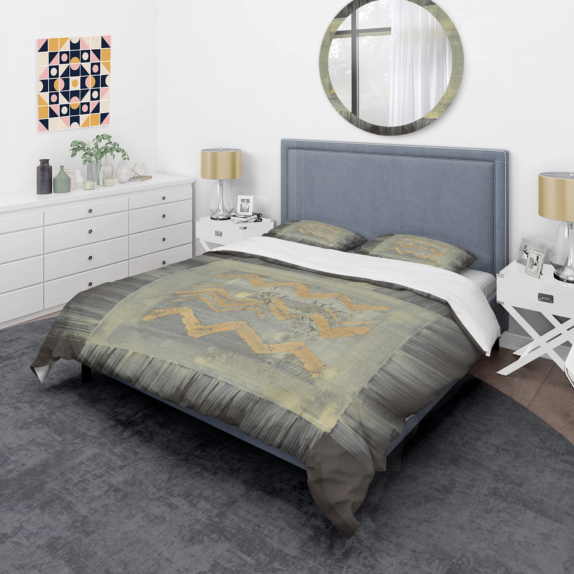 DesignQ Galm Abstract Modern & Contemporary King Duvet Cover Set - 3 Piece Black Bedding Set for All Seasons | Perfect for Master Bedroom, Guest Room & Luxury Hotel Decor