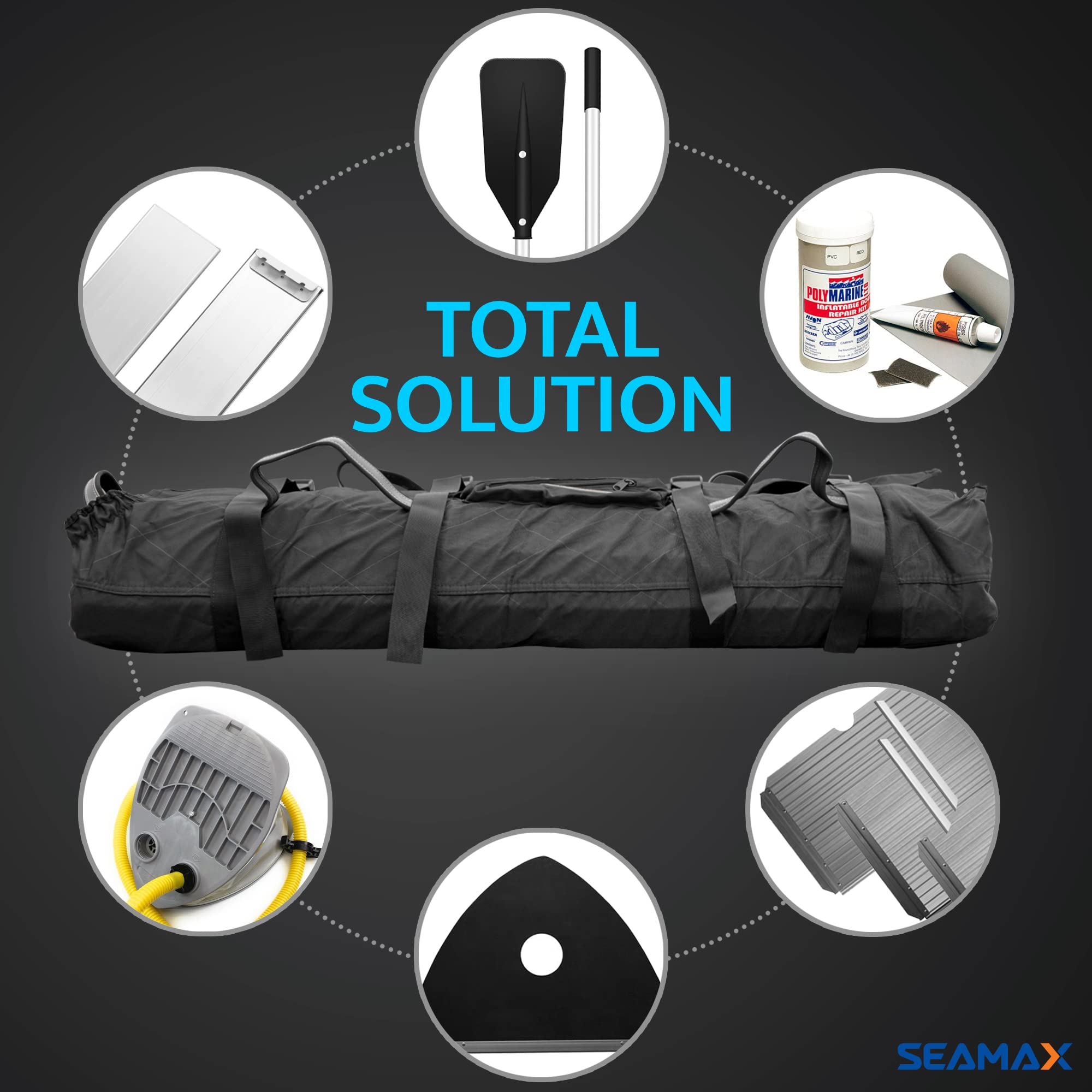 Seamax Universal Sunlitec 3-Layer Welded Inflatable Boat Floorboard Storage Bag with Reflective Edges - Size C Fits 13.5-15.5ft Boats (#420-470) | Durable Waterproof Carrying Case for Kayak, SUP & Marine Gear Storage