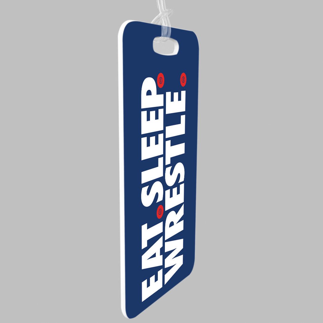 Custom Wrestling Luggage Tag - Eat Sleep Wrestle Design with Personal Info on Back - Small Navy Blue - Perfect for Gym Bags, Travel Suitcases & Sports Equipment