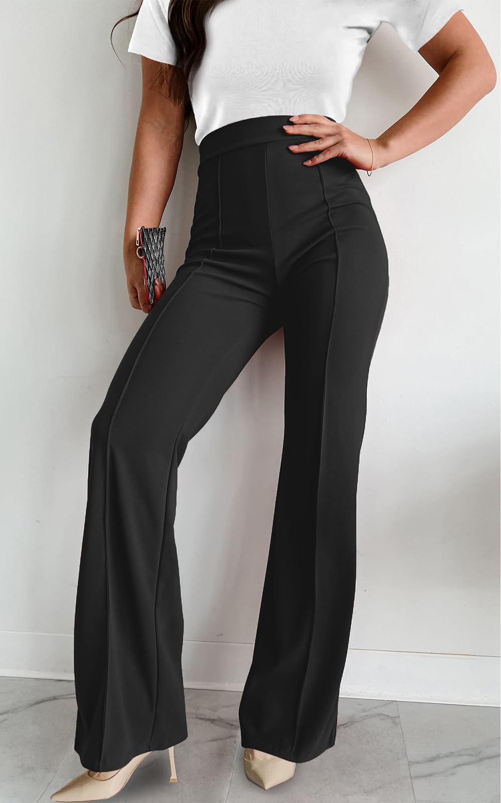 Agenlulu Women's Wide Leg Dress Pants - Elastic High Waist Straight Leg Business Casual Office Pants - Pull On Work Slacks for Professional & Comfortable Wear