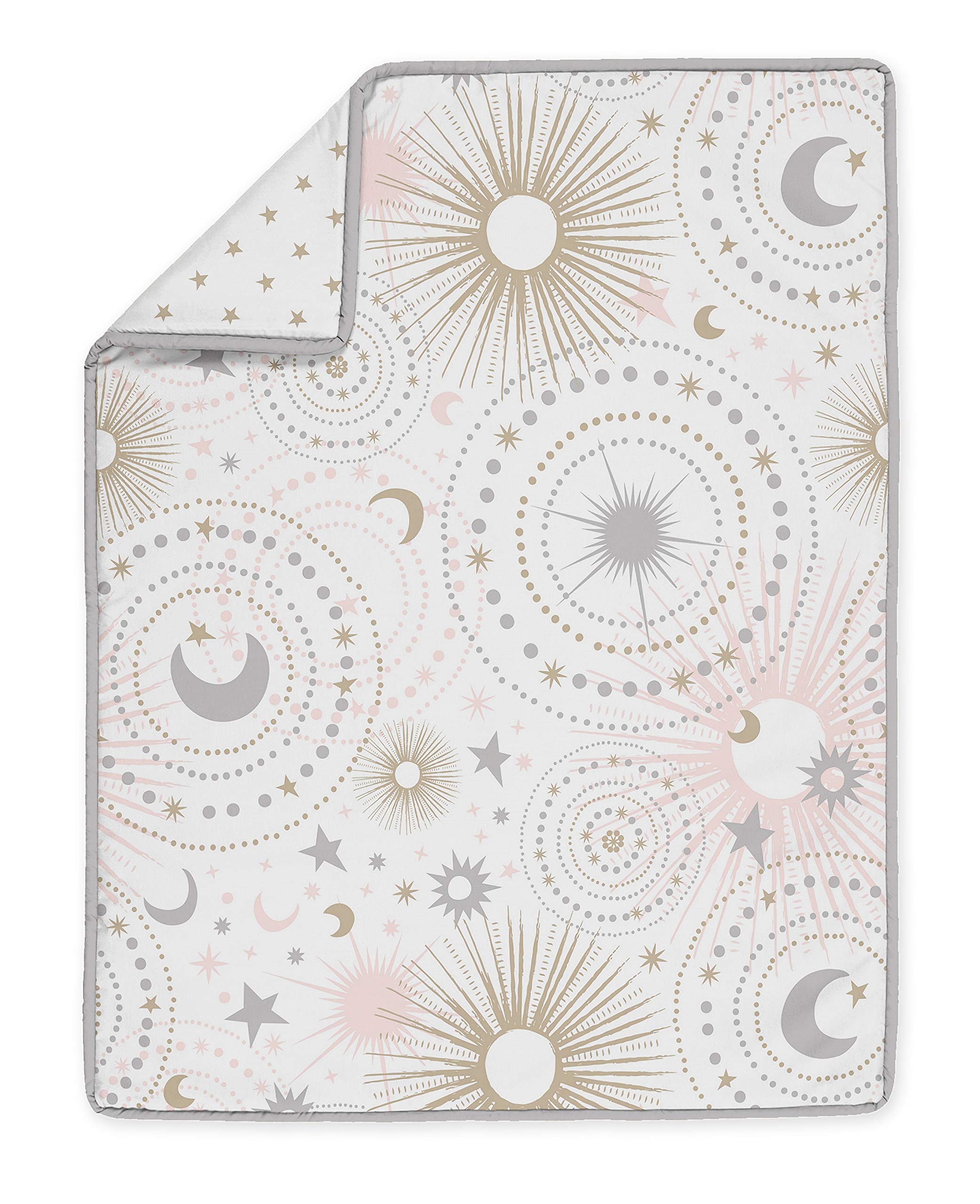 Sweet Jojo Designs Blush Pink & Gold Star Moon Baby Crib Bedding Set - 5 Piece Nursery Set with Quilt, Fitted Sheet, Skirt & Diaper Stacker - Celestial Sky Stars Theme - Perfect for Girls' Nursery Room Decor & Baby Shower Gifts