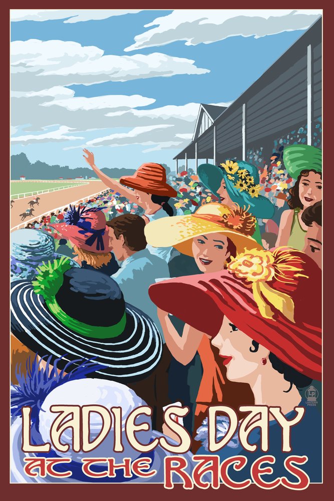 Kentucky Ladies Day at the Horse Races 41636 - Signed 24x36 Art Print Poster, Wall Decor for Home, Office & Racing Enthusiasts - Perfect for Living Rooms, Man Caves & Sports Bars