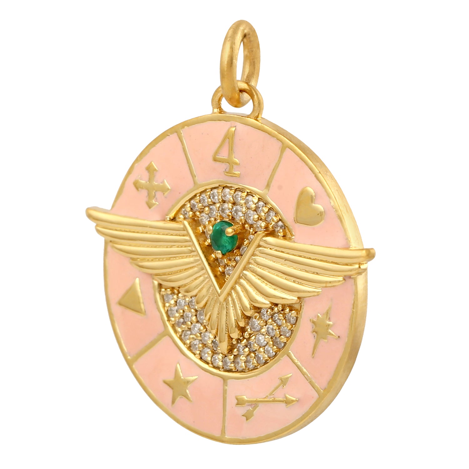 18K Yellow Gold Emerald Pave Diamond Eagle Wings Enamel Pendant Necklace - Elegant Jewelry Gift for Women, Perfect for Weddings, Anniversaries & Special Occasions