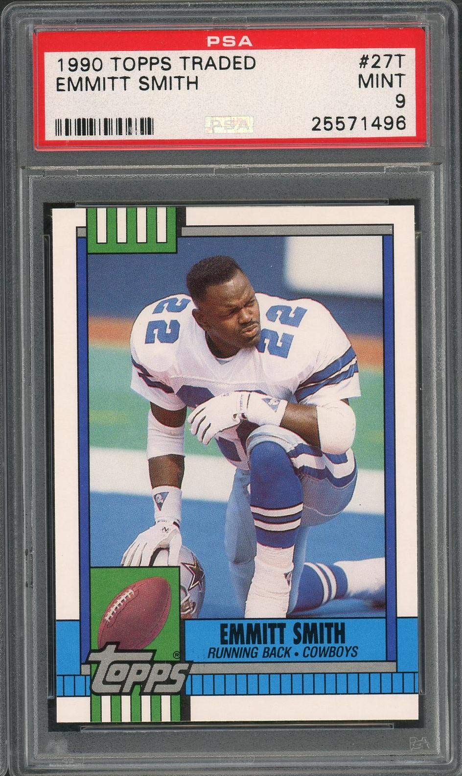 1990 Topps Traded Emmitt Smith Rookie Card #27T PSA 9 MINT - Dallas Cowboys NFL Football Trading Card - Perfect for Collectors, Investors & Sports Memorabilia Displays
