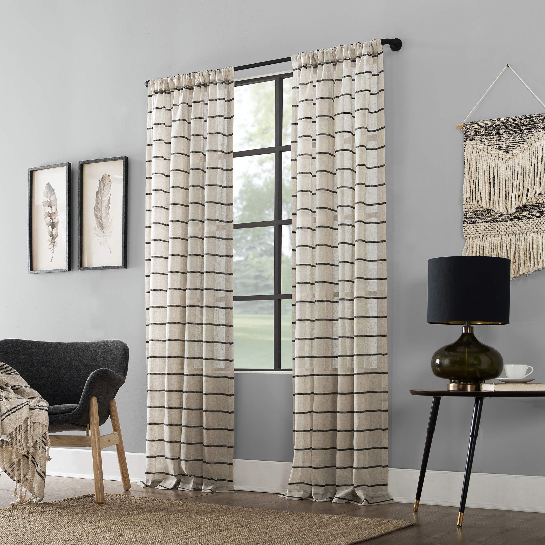 Clean Window Twill Stripe Anti-Dust Sheer Curtain Panel - Allergy & Pet Friendly - 52