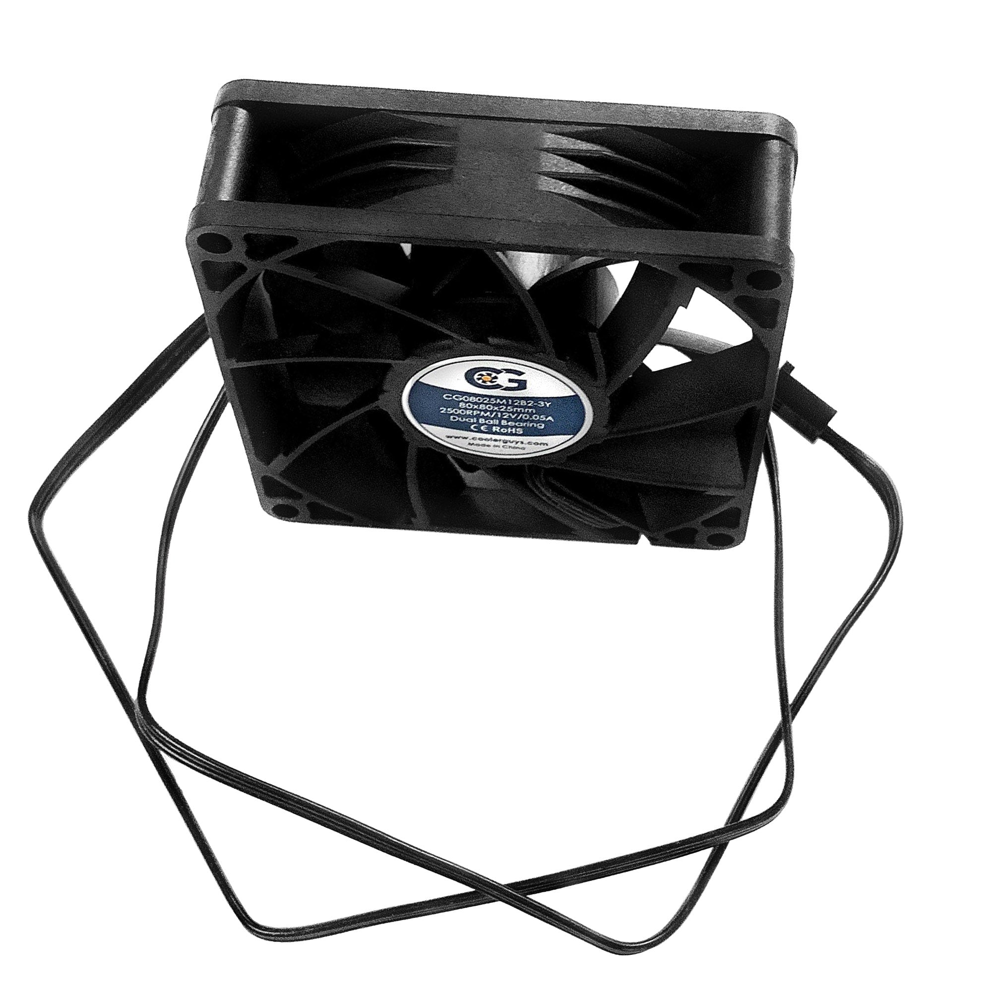 Coolerguys 80mm x 80mm x 25mm Quiet Dual Ball Bearing 12V DC Cooling Fan - Low/Medium/High Speed Adjustable for PC Case, Electronics Cabinet, and Server Rack Cooling