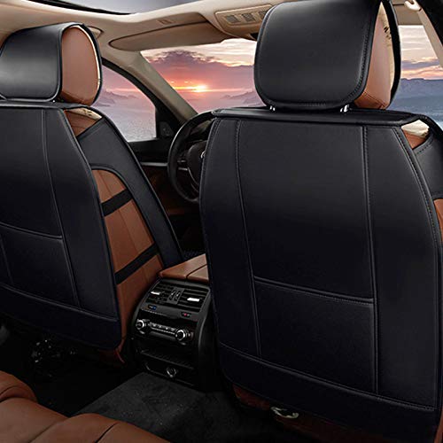 Custom PU Leather Car Seat Covers for Ford F150/Edge/Explorer/Ecosport/Escape/Fiesta/Focus/Mondeo/Mustang/Kuga - 5-Seat Full Set with Needlework Design, Black & Red - Perfect for Road Trips, Daily Commuting & Interior Protection