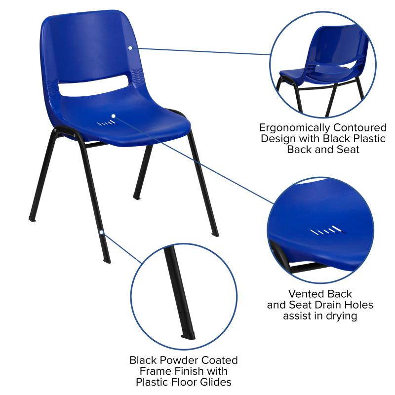 FLASH HERCULES Series 440 lb Capacity Kids Navy Blue Ergonomic Stackable Chair with Black Metal Frame & 12 Adjustable Height - Perfect for Classrooms, Study Rooms & Home Offices