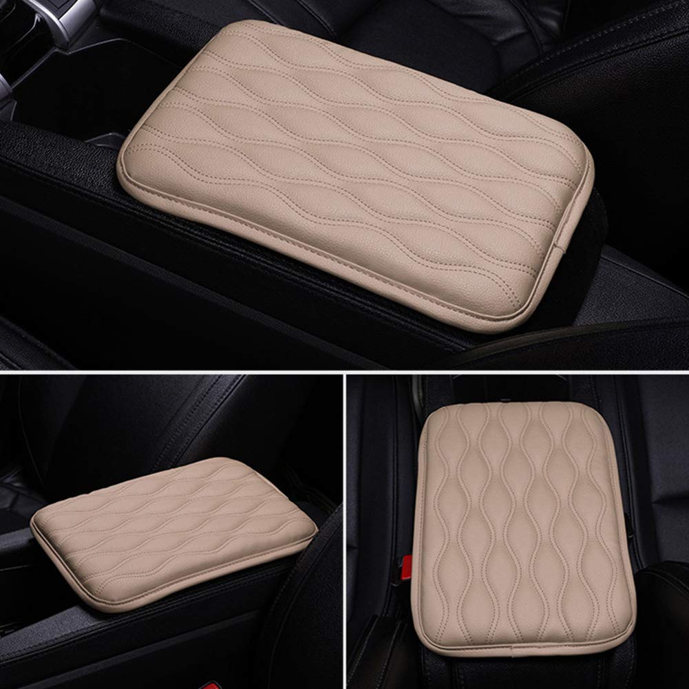 Universal Leather Car Center Console Armrest Cover Protector - Beige, Non-Slip Comfort for Long Drives & Road Trips