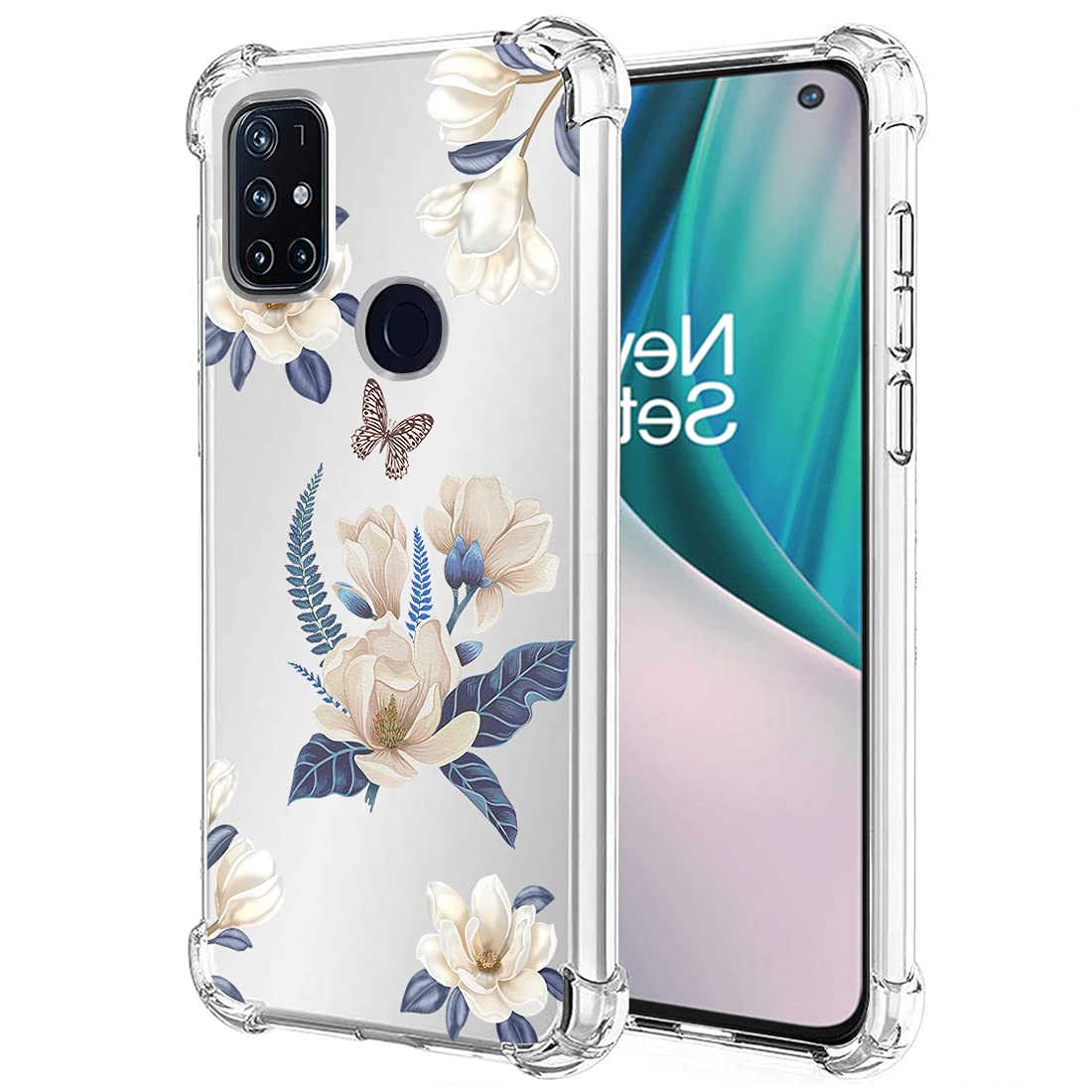 OnePlus Nord N10 5G Case - Slim Clear Shockproof TPU Rubber Protective Cover with Floral Design for Women | Perfect for Everyday Use, Work & Travel (White Flower)
