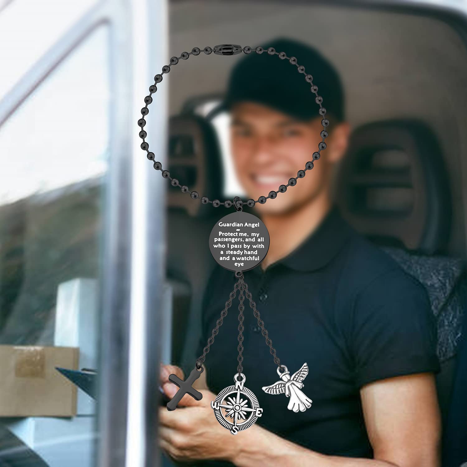 FEELMEM Guardian Angel Prayer Car Charm - Spiritual Protection for Drivers & Passengers | Religious Car Accessory Gift for Safe Travel | Perfect for Hanging on Rearview Mirror (Use While Driving for Peace of Mind)
