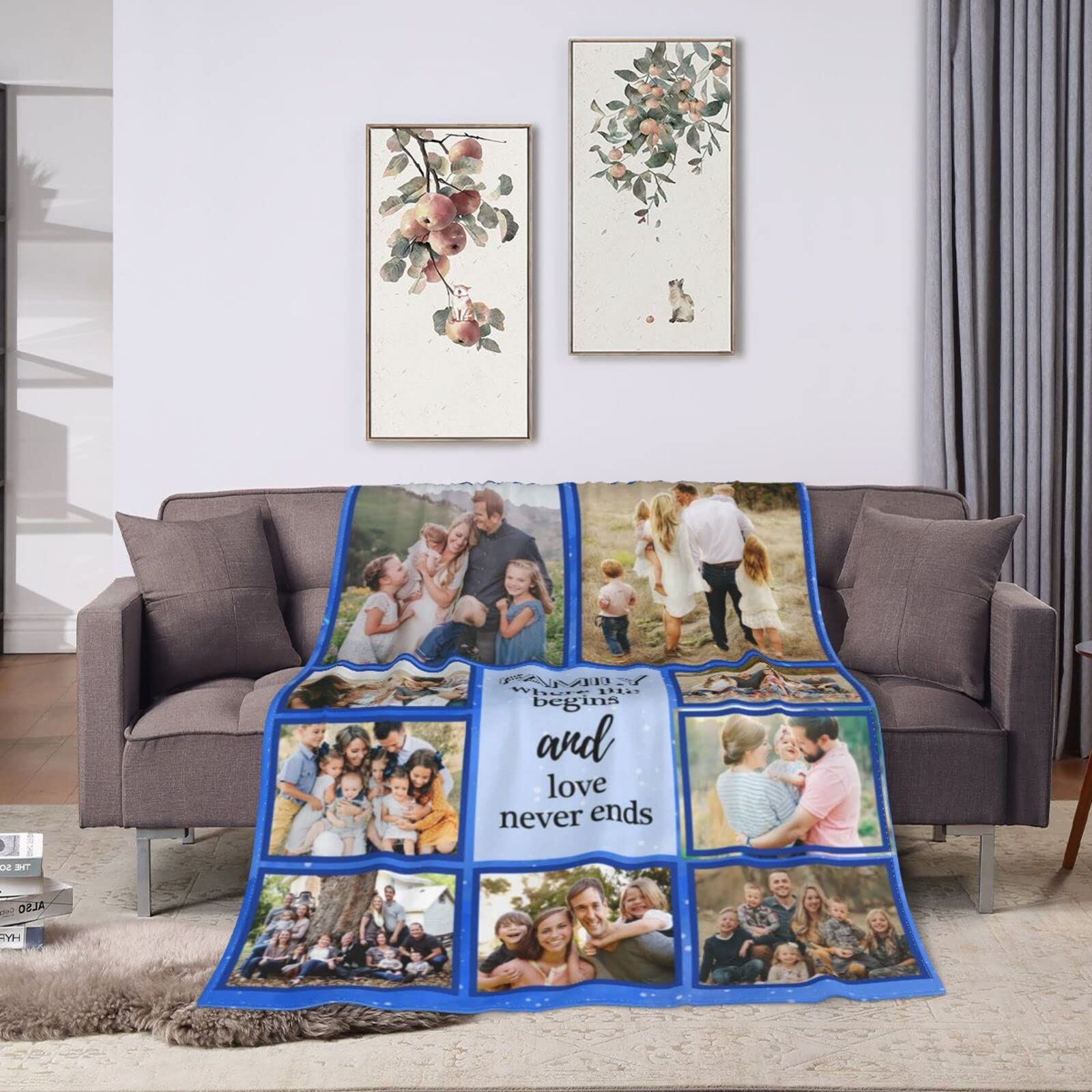 Custom Photo Blanket - Personalized Family Blanket with Photos & Text, Unique Gift for Son & Daughter from Mom | Birthday, Anniversary, Christmas Gift | Cozy Home Decor & Keepsake for Loved Ones