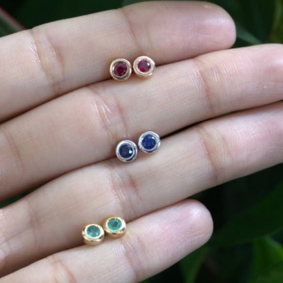 14K White Gold Bezel Set Sapphire Threaded Earrings - Elegant & Durable Jewelry for Women, Perfect for Weddings, Parties & Everyday Wear