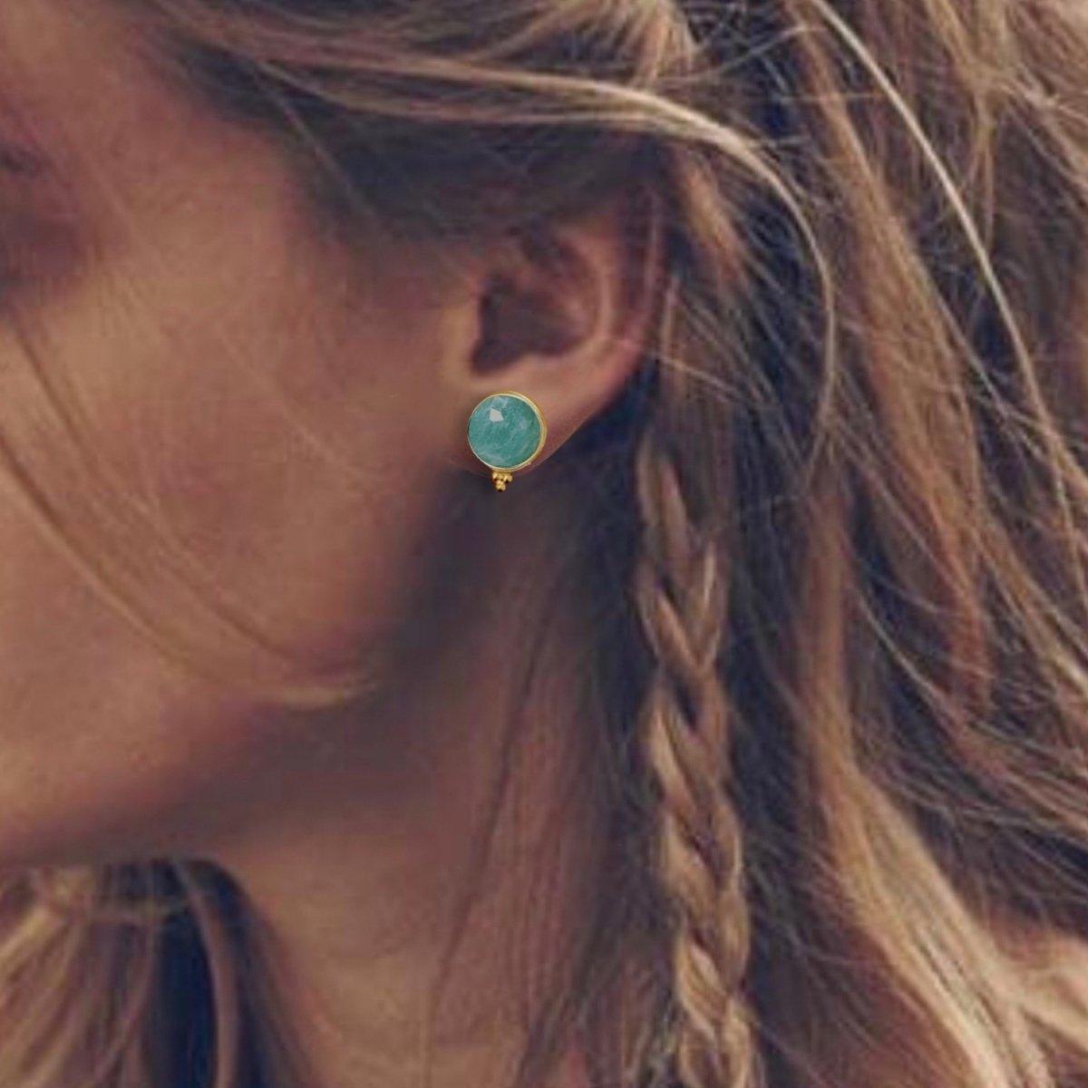 Laihas Free Spirit Gold Amazonite Stud Earrings for Women – Natural Gemstone Jewelry for Everyday Wear, Gift Giving & Boho Fashion