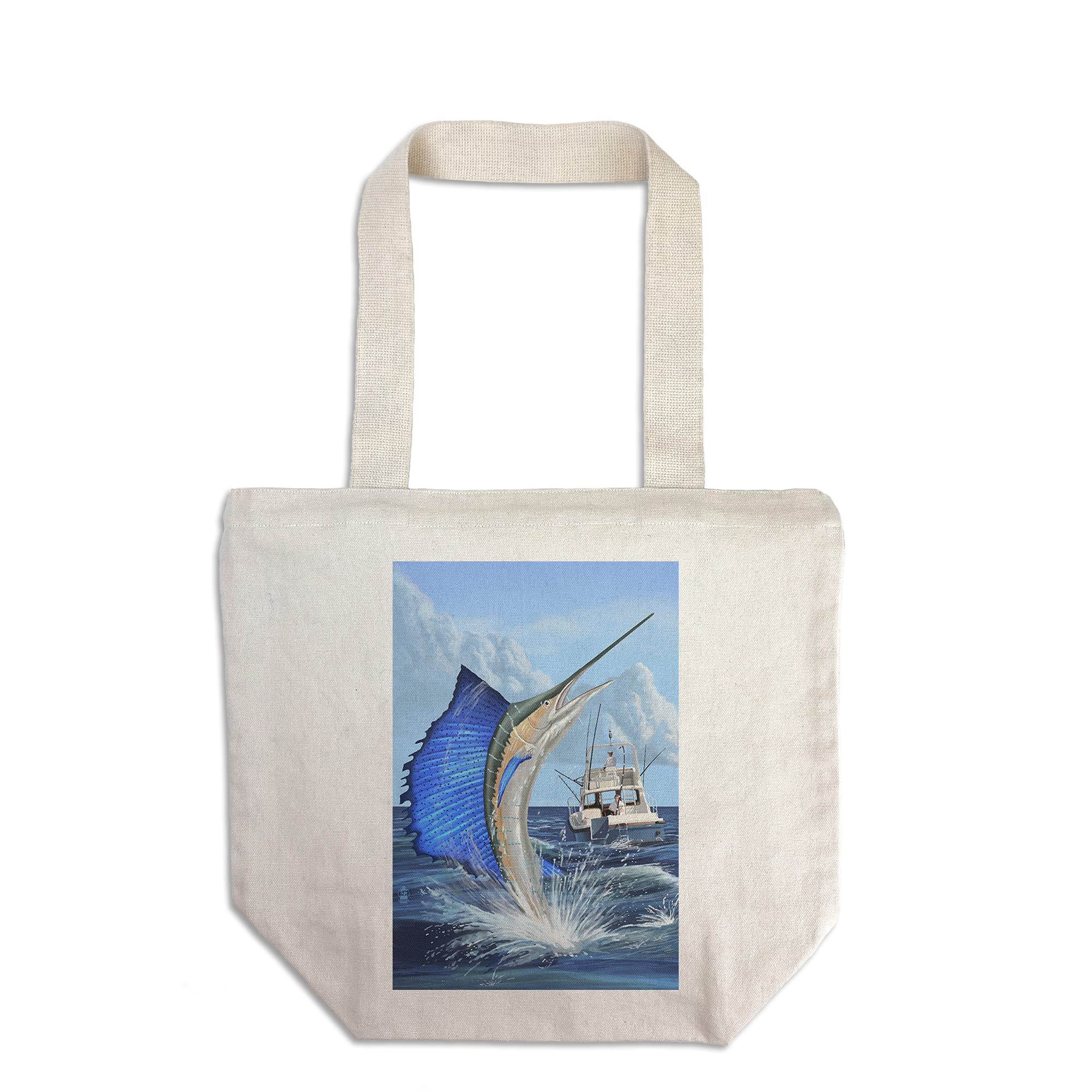 Lantern Press Sailfish Deep Sea Fishing Tote Bag - 100% Cotton Canvas Reusable Shopping Bag for Beach, Grocery & Eco-Friendly Lifestyle