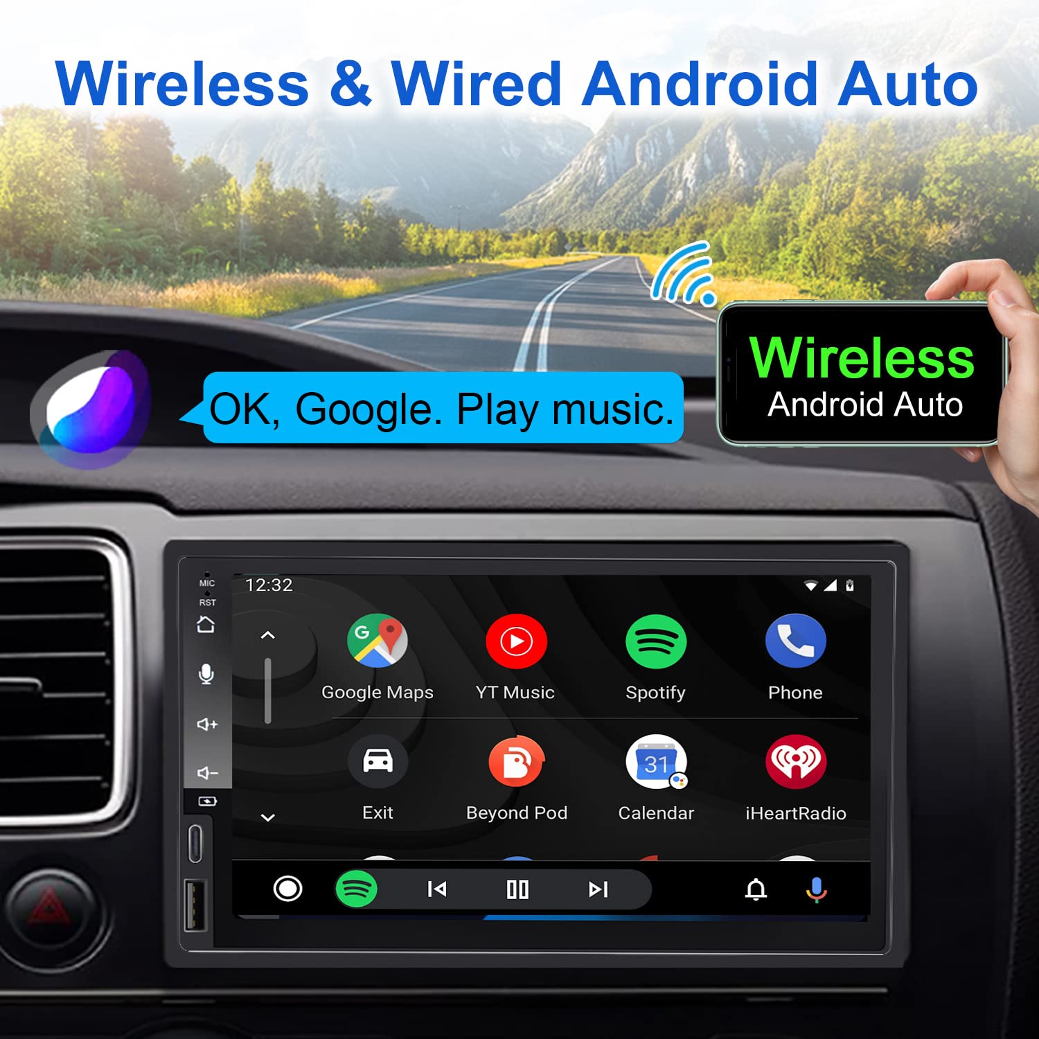 IYING 7 Inch Wireless CarPlay & Android Auto Double Din Car Stereo with Backup Camera - Bluetooth, AM/FM, AirPlay, MP5 Player - Universal In-Dash Receiver for Cars, SUVs & Trucks - Perfect for Commuting, Road Trips & Hands-Free Driving