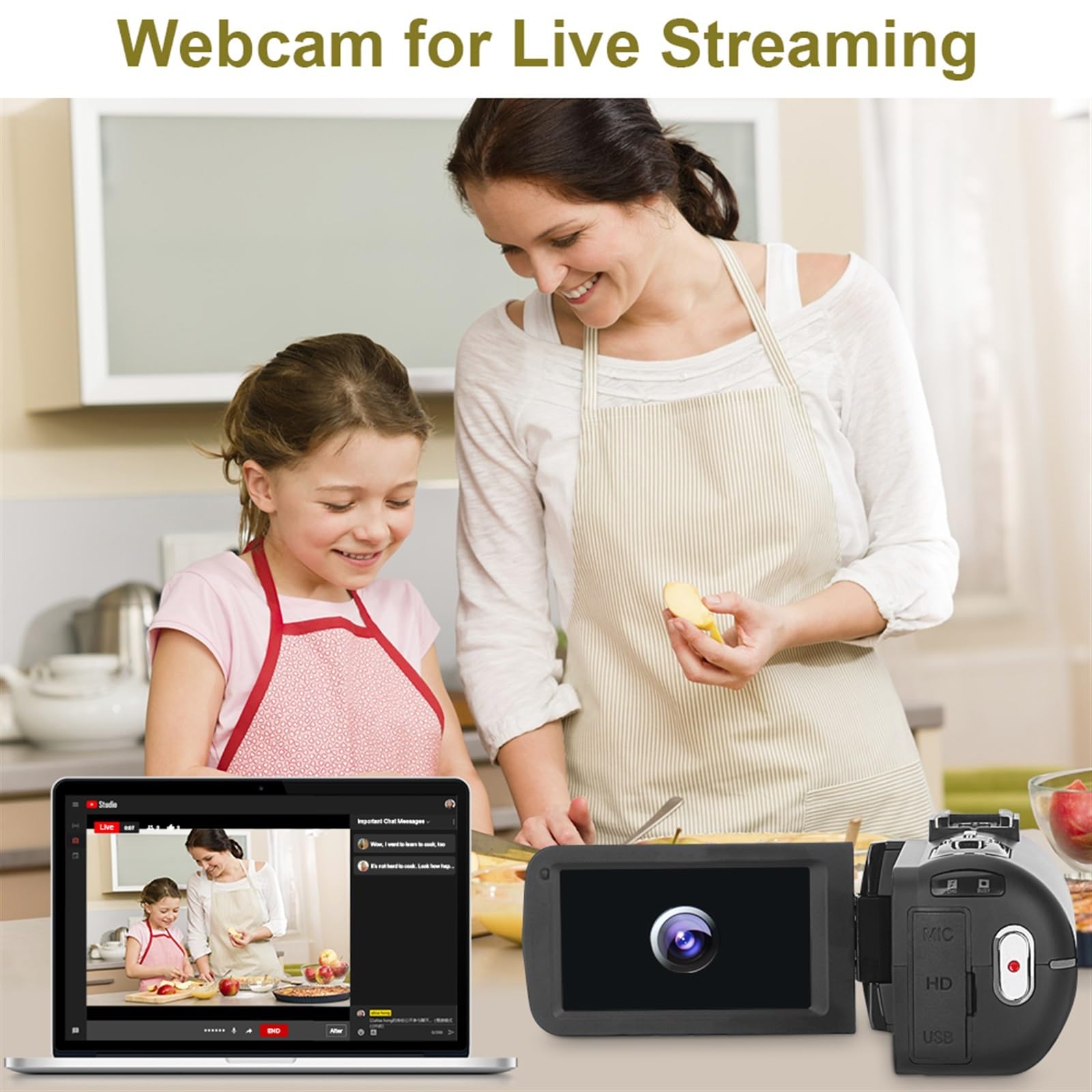 4K UHD 48MP Digital Video Camera - WiFi Streaming Camcorder with 128GB SD Card (2-Pack) for Vlogging, YouTube Content Creation & Outdoor Adventure Photography