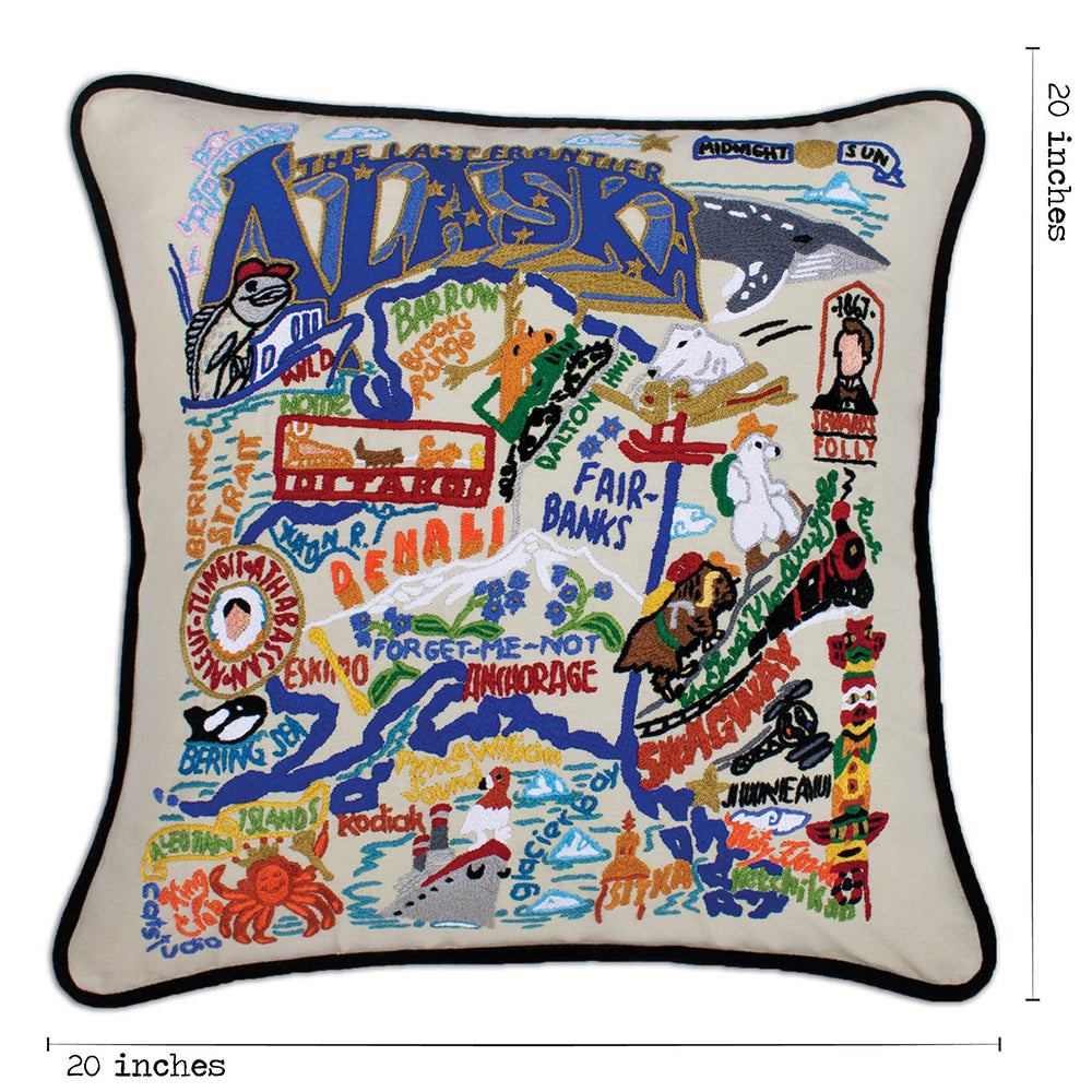 Hand Embroidered Alaska Themed Decorative Throw Pillow - Perfect for Home Decor, Cabin Accents & Cozy Living Room Styling