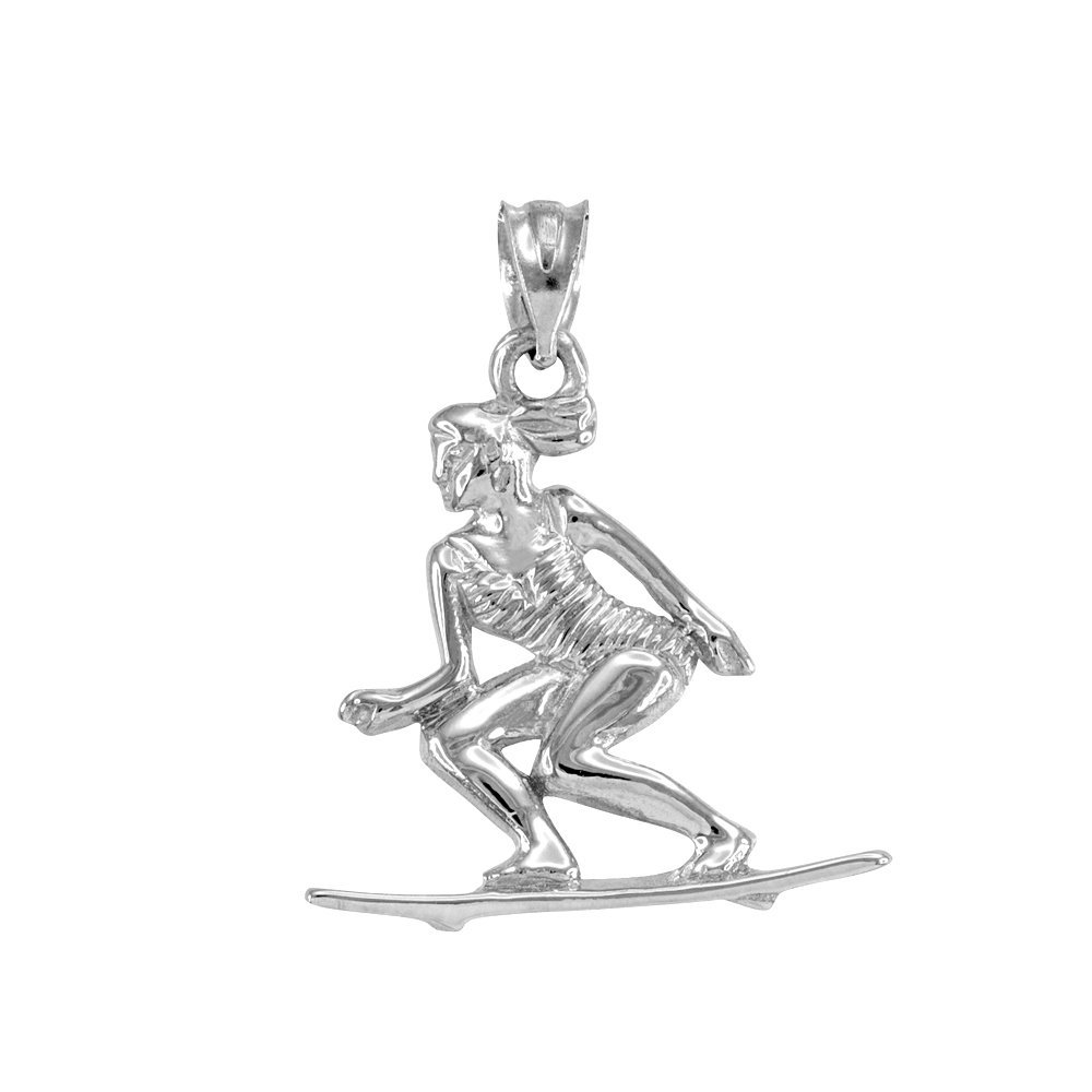 14K White Gold Surfing Pendant for Women - Elegant Beach Jewelry Gift for Surfers, Ocean Lovers & Water Sports Enthusiasts - Perfect for Beach Vacations, Surf Trips & Summer Accessories