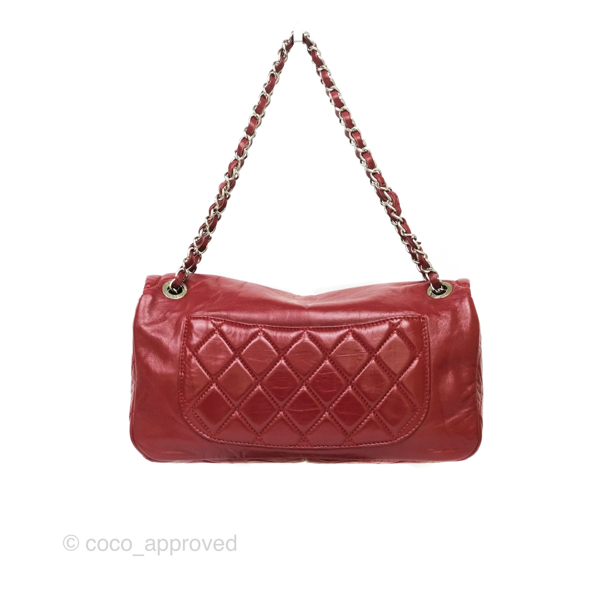 Chanel CC Flap Shoulder Bag in Dark Red Crumpled Leather with Silver Hardware - Luxury Crossbody Bag for Women, Perfect for Date Night & Evening Events