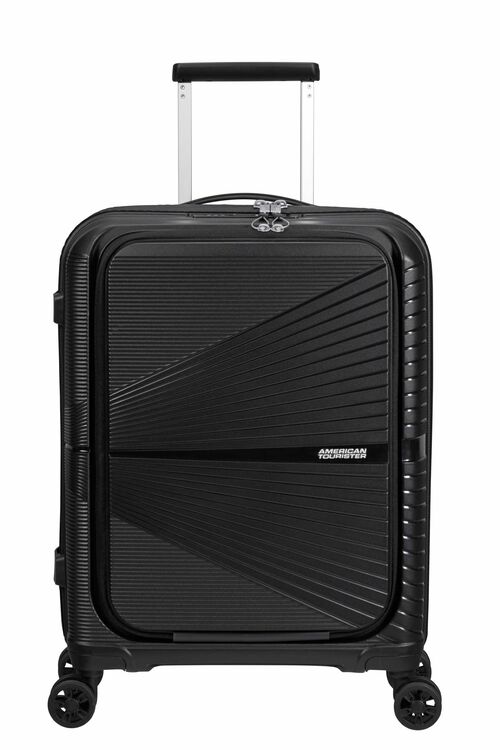 American Tourister Airconic Front Opening 55cm Spinner Luggage - Onyx Black - Perfect for Business Travel & Weekend Getaways