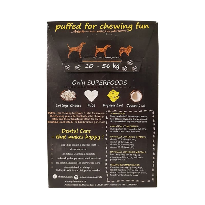 Qchefs Natural Puffed Cheese Dental Dog Chew Treats - 72g Healthy Snacks for Small & Large Dogs - Promotes Oral Hygiene & Fresh Breath - Perfect for Training, Rewards and Teeth Cleaning