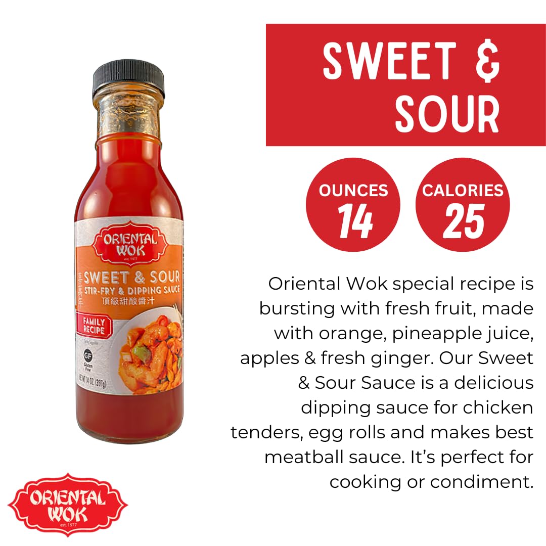 Oriental Wok Gourmet Sweet & Sour Sauce with Orange, Pineapple Juice, Apple & Ginger - 14 oz (1 Pack) - Perfect for Stir-Fry, Dipping & Asian Cuisine
