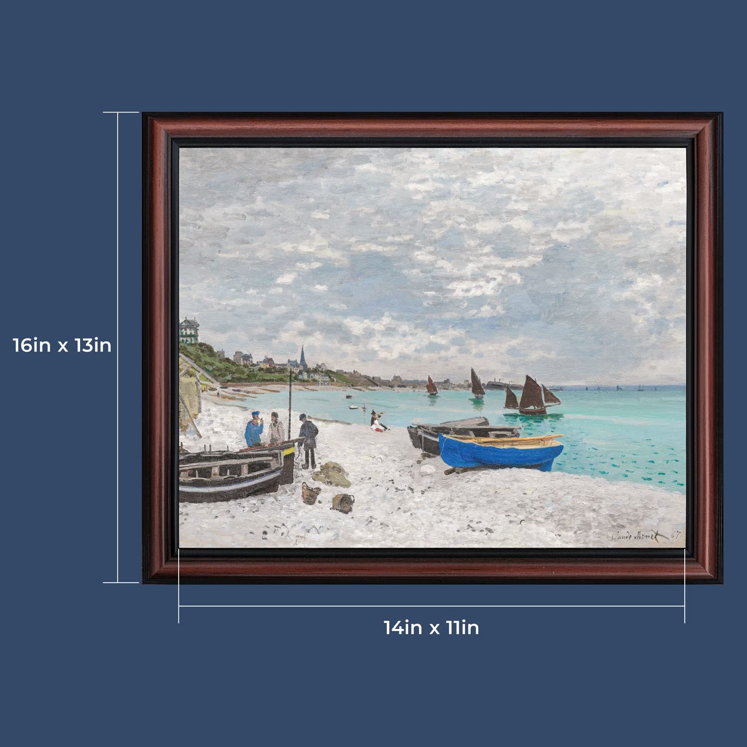 Claude Monet Framed Wall Art Print - Beach at Sainte-Adresse, Coastal Home Décor, 11x14 Inches, Perfect for Living Room, Bedroom & Office Decor