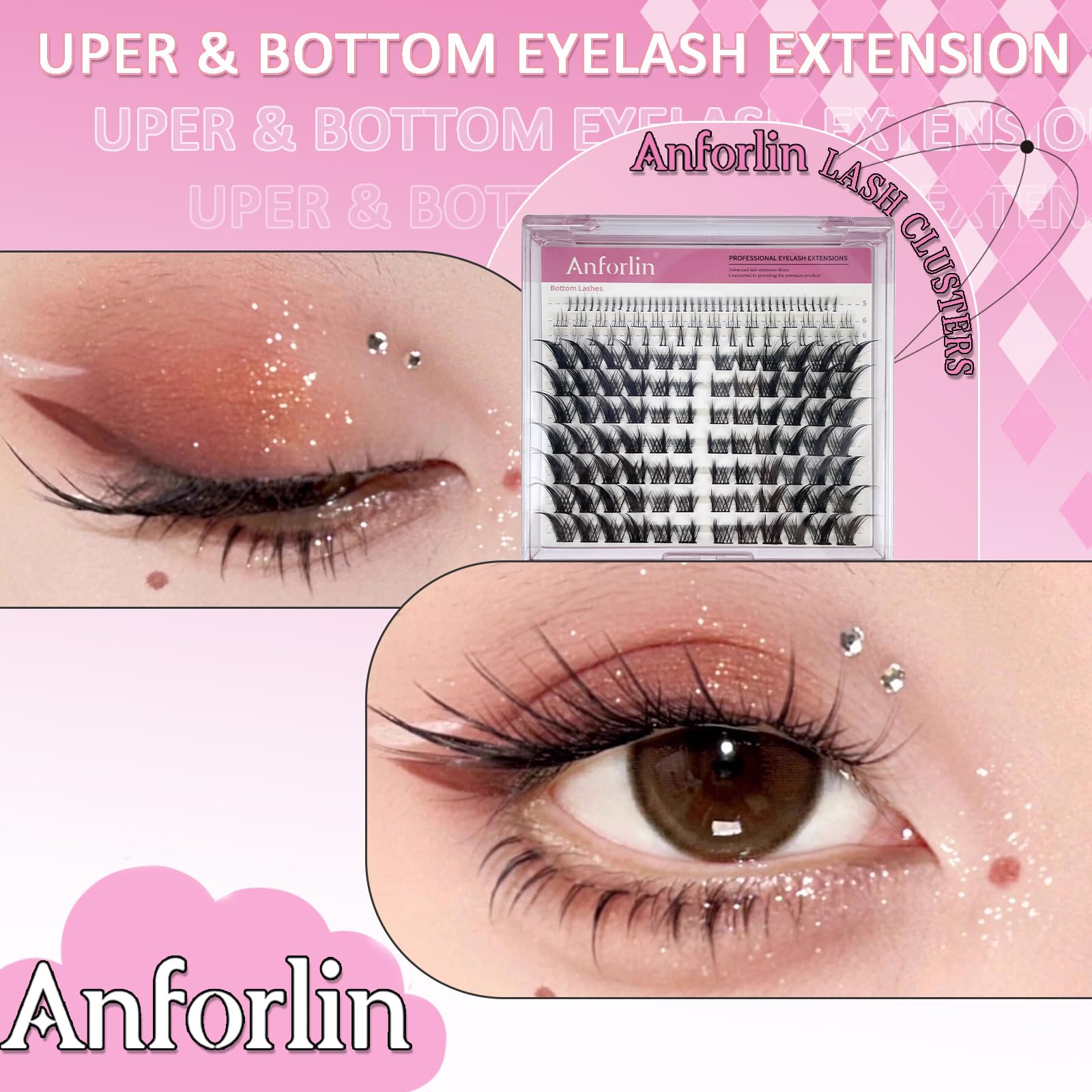 Fluffy Fox Eye Lashes - 158 PCS C Curl False Eyelashes Clusters with Bottom Lashes for Cat Eye & Manga Look | DIY Individual Eyelash Extensions Kit for Home Use | Perfect for Parties, Weddings & Special Occasions