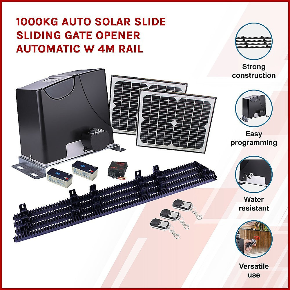 1000KG Heavy Duty Solar Powered Automatic Sliding Gate Opener with 4m Rail - Ideal for Driveway, Warehouse & Commercial Property Security