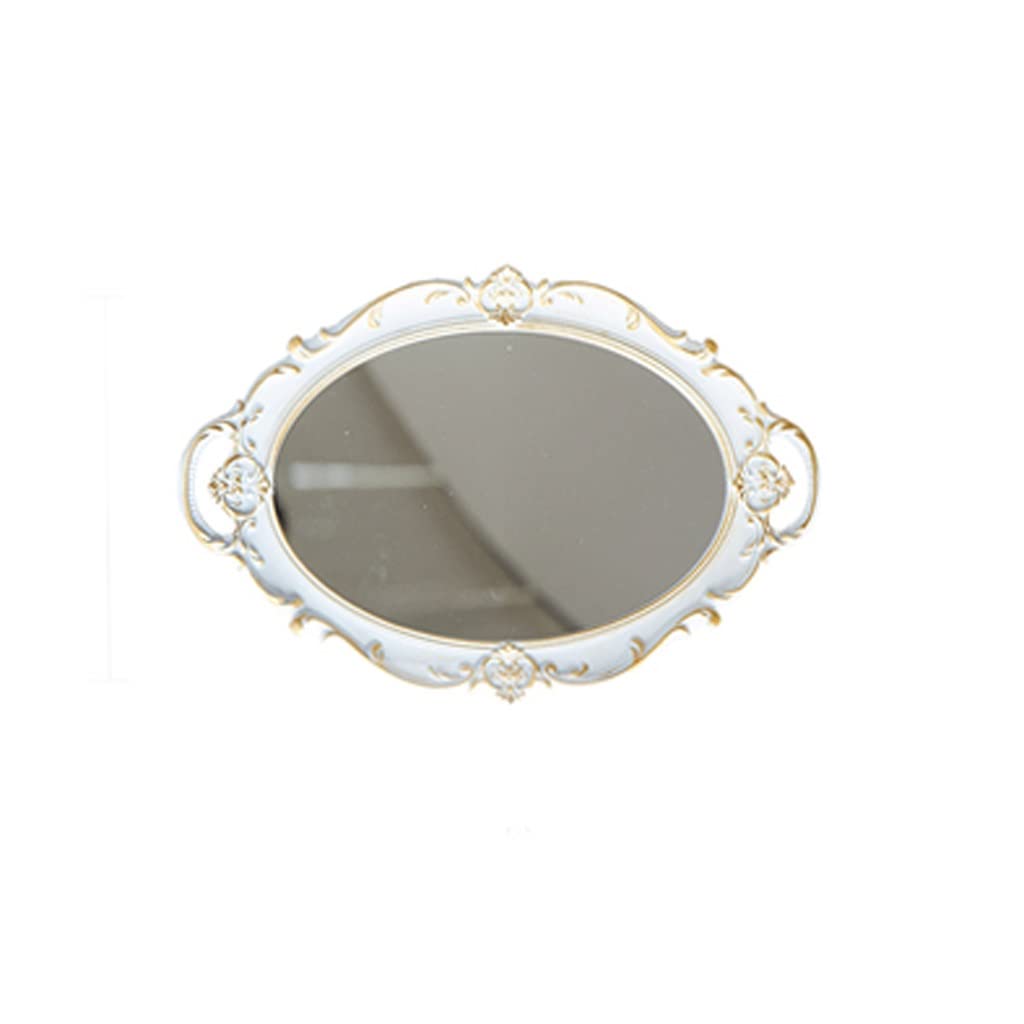 European Style Vanity Mirror Tray - White Cosmetic & Jewelry Display Organizer for Perfume Bottles, Makeup, and Accessories | Perfect for Dresser Decor, Bathroom Vanity, and Bedroom Storage