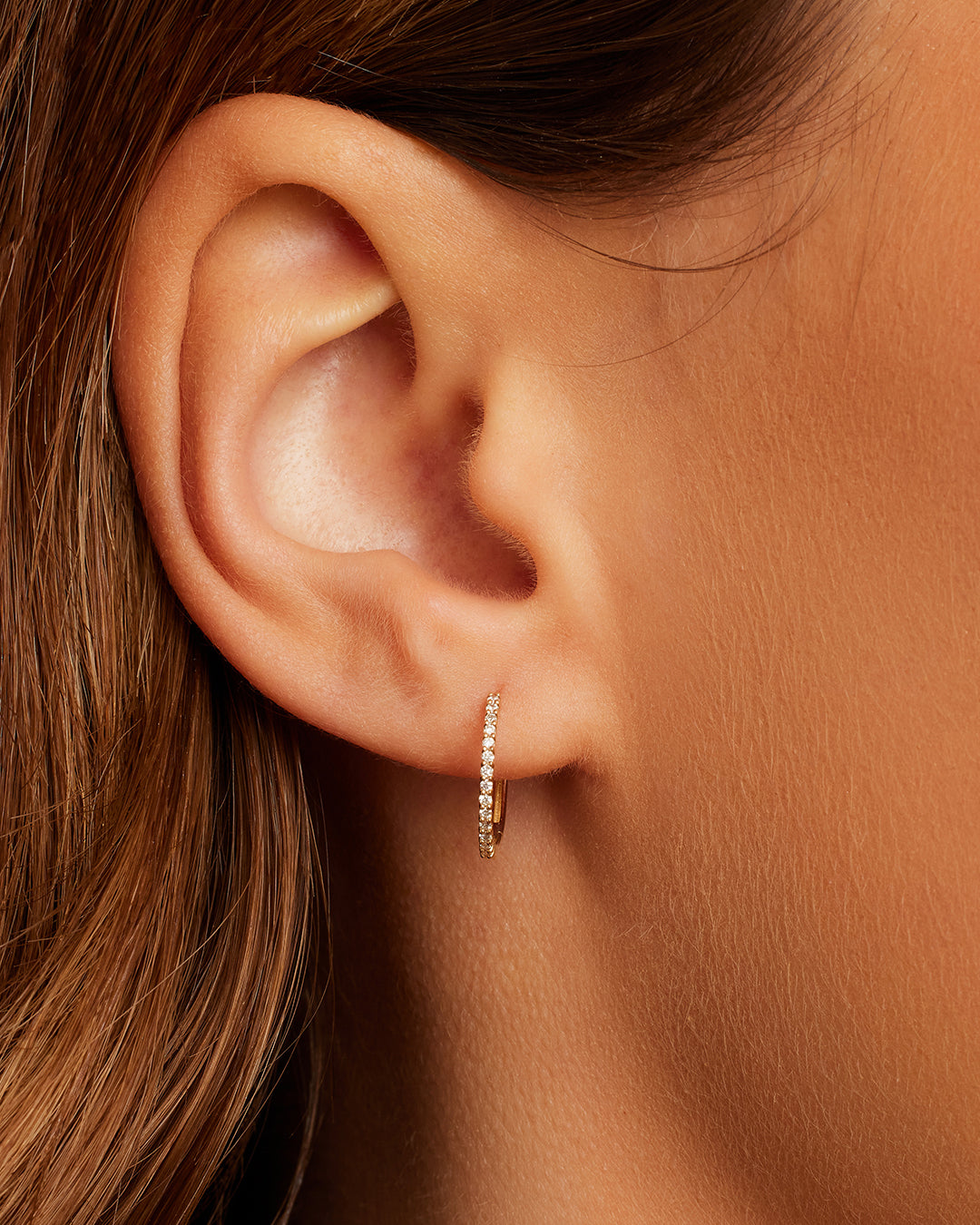 Diamond Pavé Single Huggie Earrings for Women - 14K Gold Plated Hoop Earrings for Everyday Wear & Special Occasions