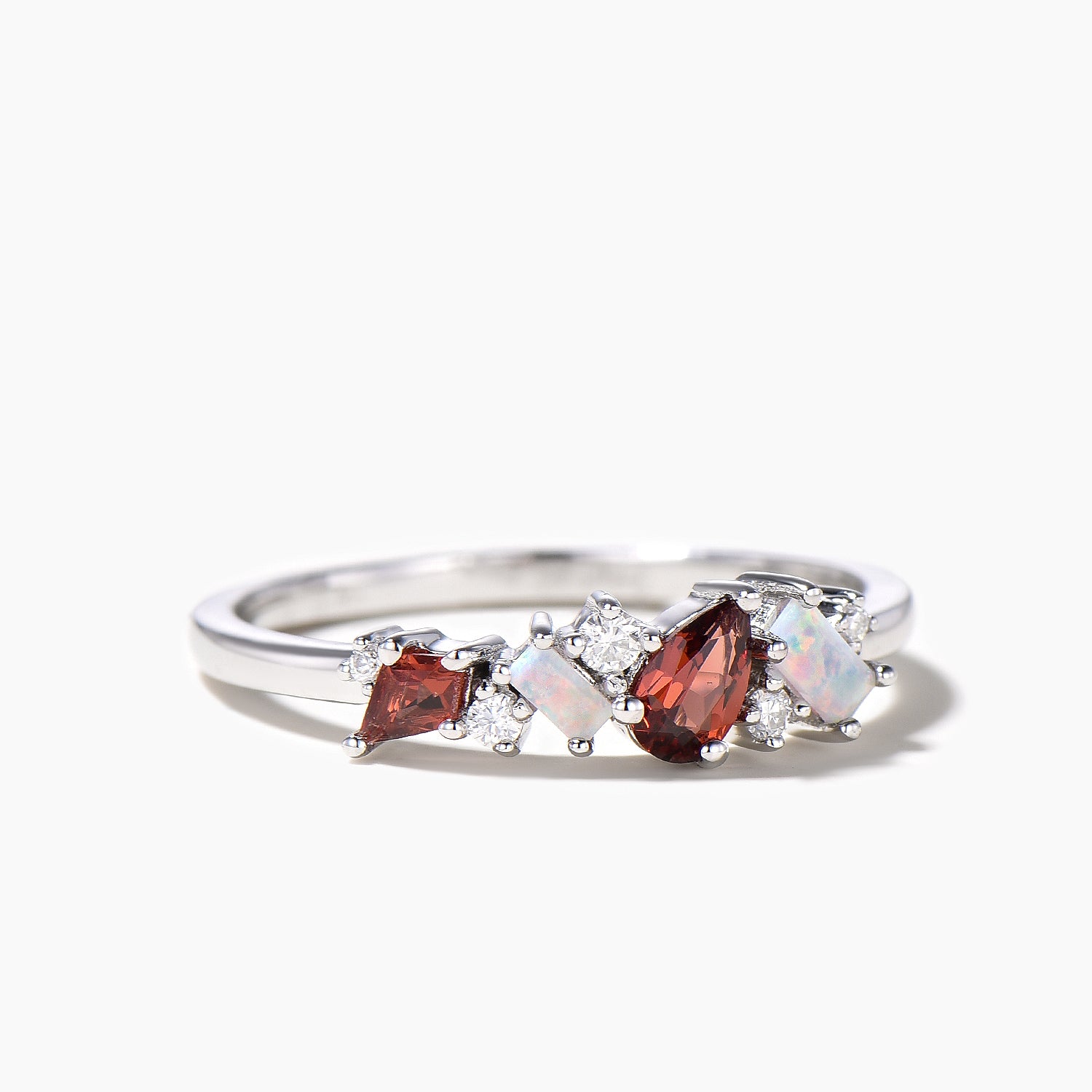 Pear Cut Garnet Cluster Wedding Band - Mixed Cut Opal & Diamond Dainty Ring for Women | Elegant Bridal Jewelry, Anniversary Gift, Engagement Ring Alternative