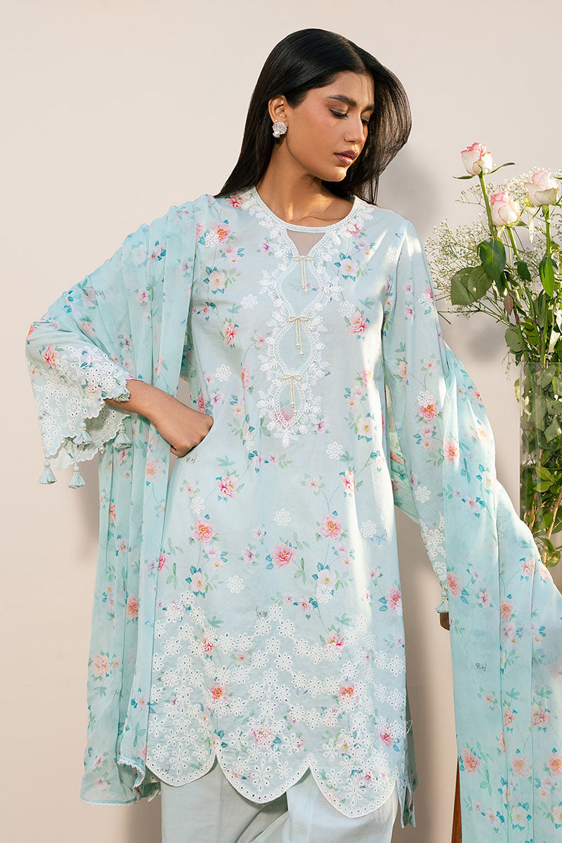 AQUA DEW 3-Piece Ethnic Outfit Set for Women - Embroidered Cotton Shirt, Palazzo Pants & Dupatta - Perfect for Festivals, Weddings & Special Occasions