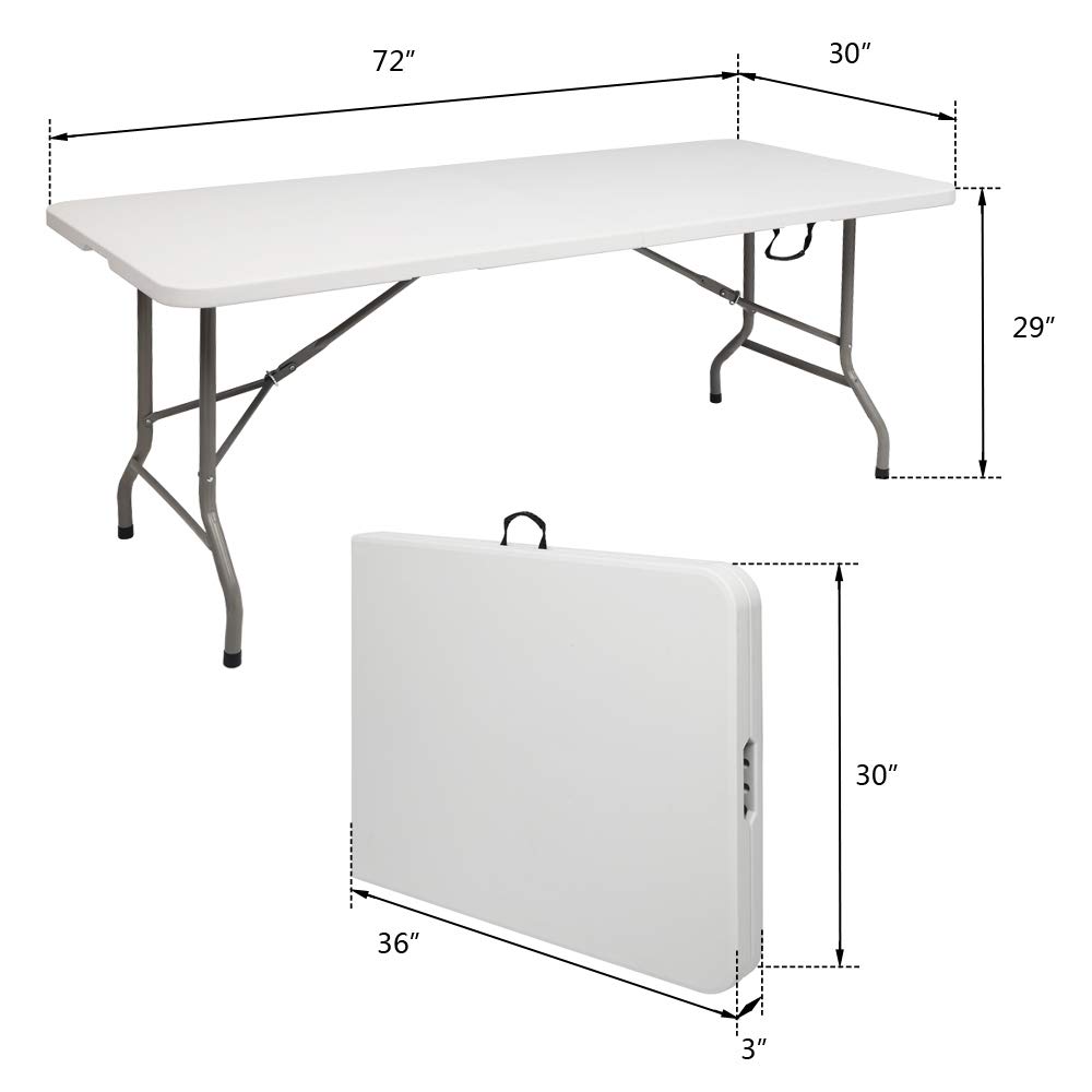 Foldable 6-Foot Plastic Utility Table - Heavy Duty Folding Table for Kitchen, Outdoor Parties, Weddings, Picnics & Camping (72.05 x 29.92 x 29.13 Inches) | Portable Dining Table, Card Table & Commercial Use Surface for Events, Tailgating & Home Organization